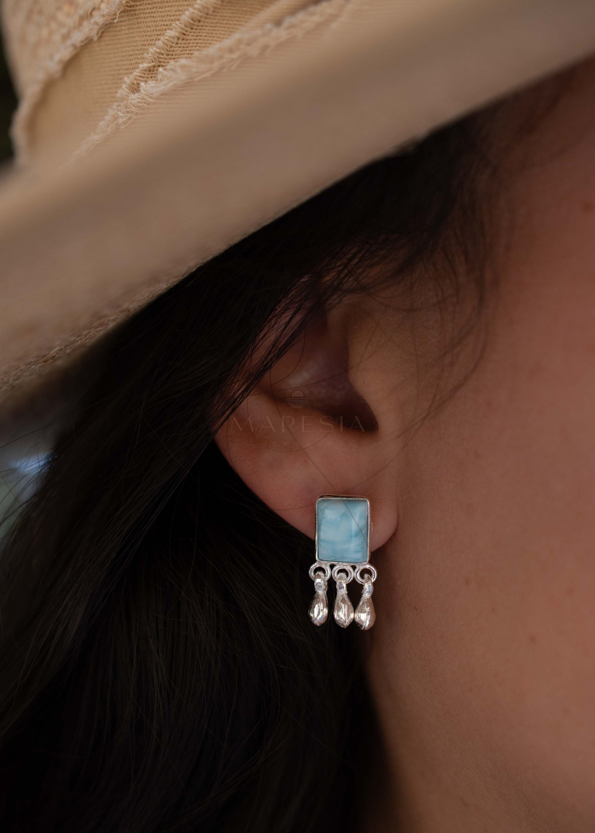 Delicate Larimar Earrings ~ Gemstone ~ Post ~ Stud ~ Sterling Silver 925 or Gold plated over Sterling silver ~ Jewelry ~ ME227