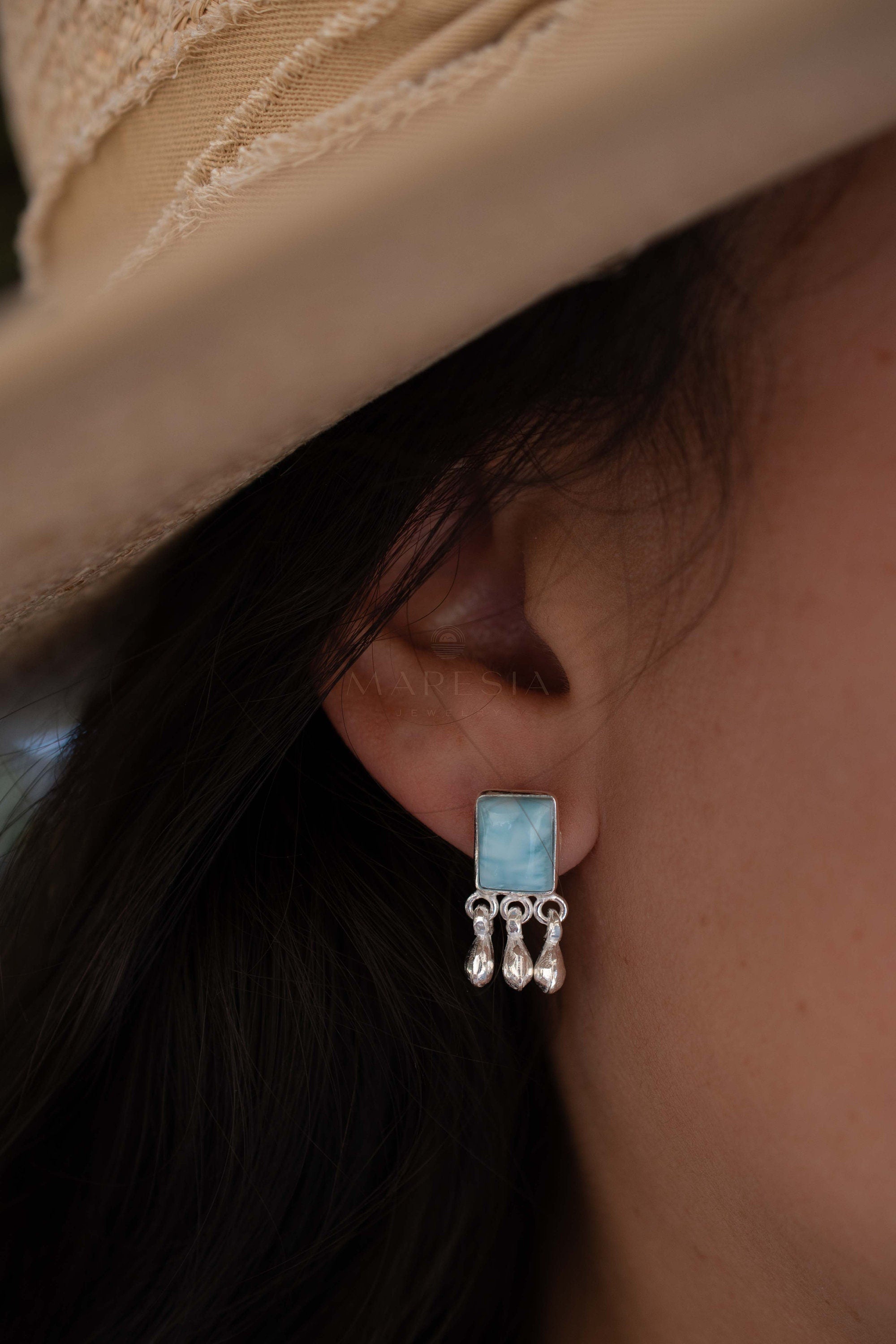 Delicate Larimar Earrings ~ Gemstone ~ Post ~ Stud ~ Sterling Silver 925 or Gold plated over Sterling silver ~ Jewelry ~ ME227