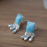 Delicate Larimar Earrings ~ Gemstone ~ Post ~ Stud ~ Sterling Silver 925 or Gold plated over Sterling silver ~ Jewelry ~ ME227