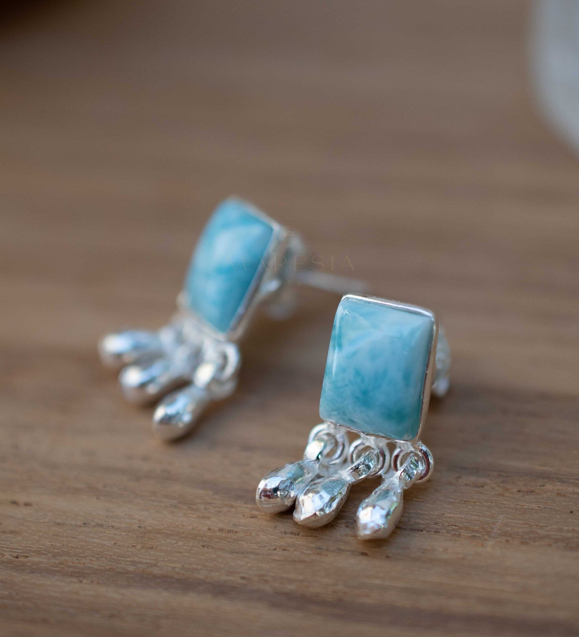 Delicate Larimar Earrings ~ Gemstone ~ Post ~ Stud ~ Sterling Silver 925 or Gold plated over Sterling silver ~ Jewelry ~ ME227