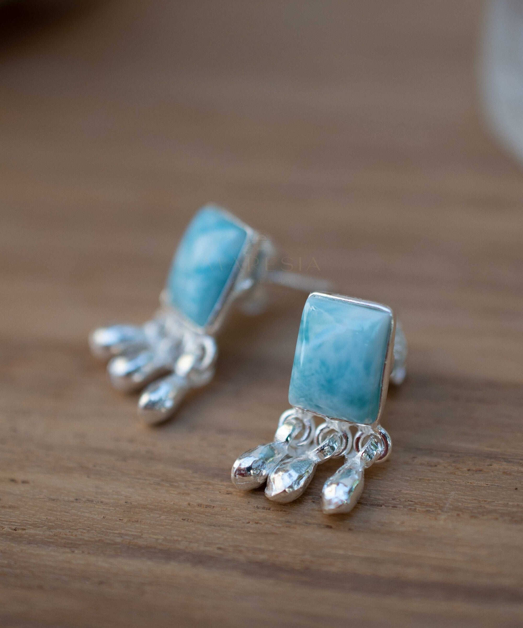 Delicate Larimar Earrings ~ Gemstone ~ Post ~ Stud ~ Sterling Silver 925 or Gold plated over Sterling silver ~ Jewelry ~ ME227