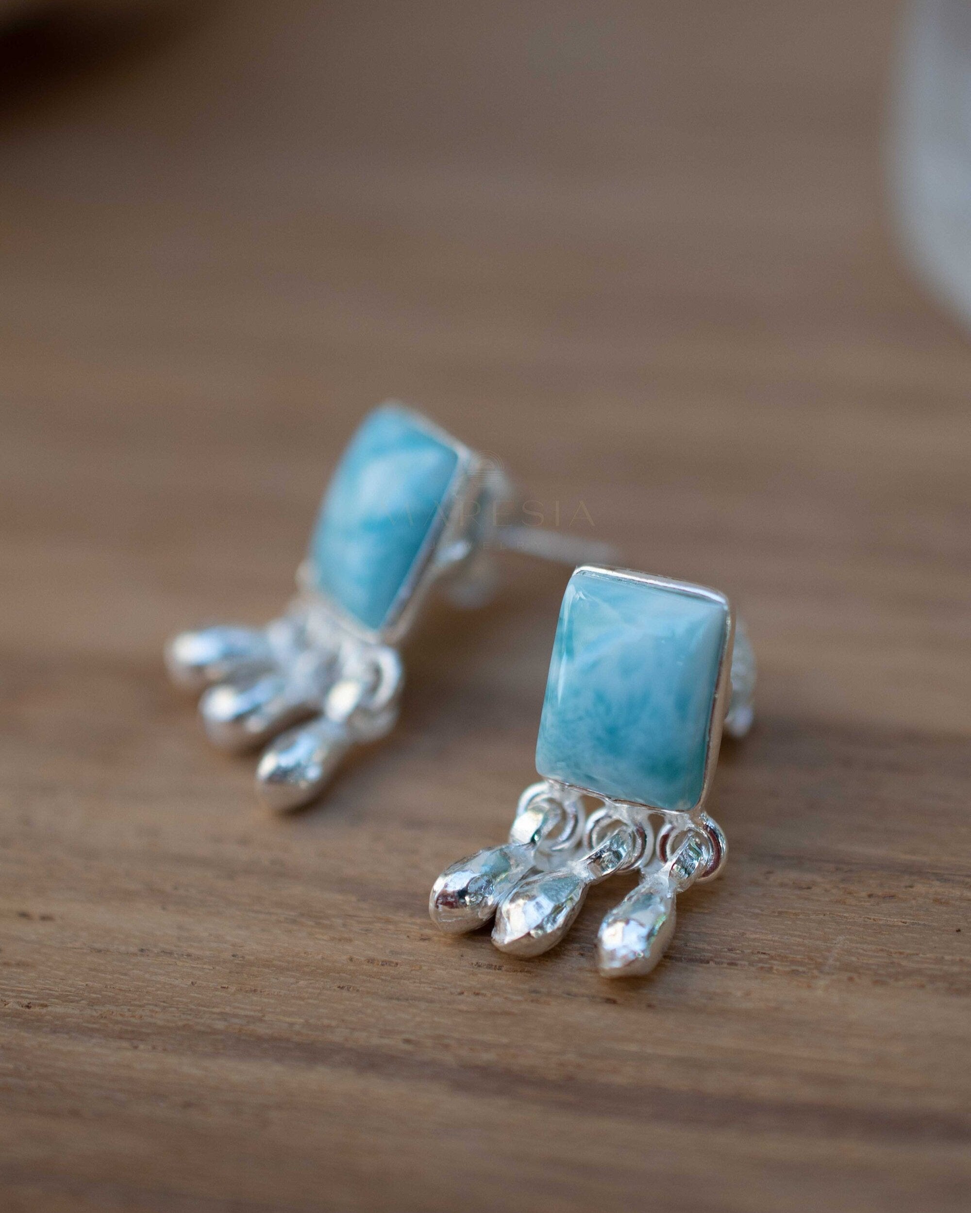 Delicate Larimar Earrings ~ Gemstone ~ Post ~ Stud ~ Sterling Silver 925 or Gold plated over Sterling silver ~ Jewelry ~ ME227