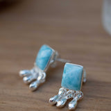 Delicate Larimar Earrings ~ Gemstone ~ Post ~ Stud ~ Sterling Silver 925 or Gold plated over Sterling silver ~ Jewelry ~ ME227