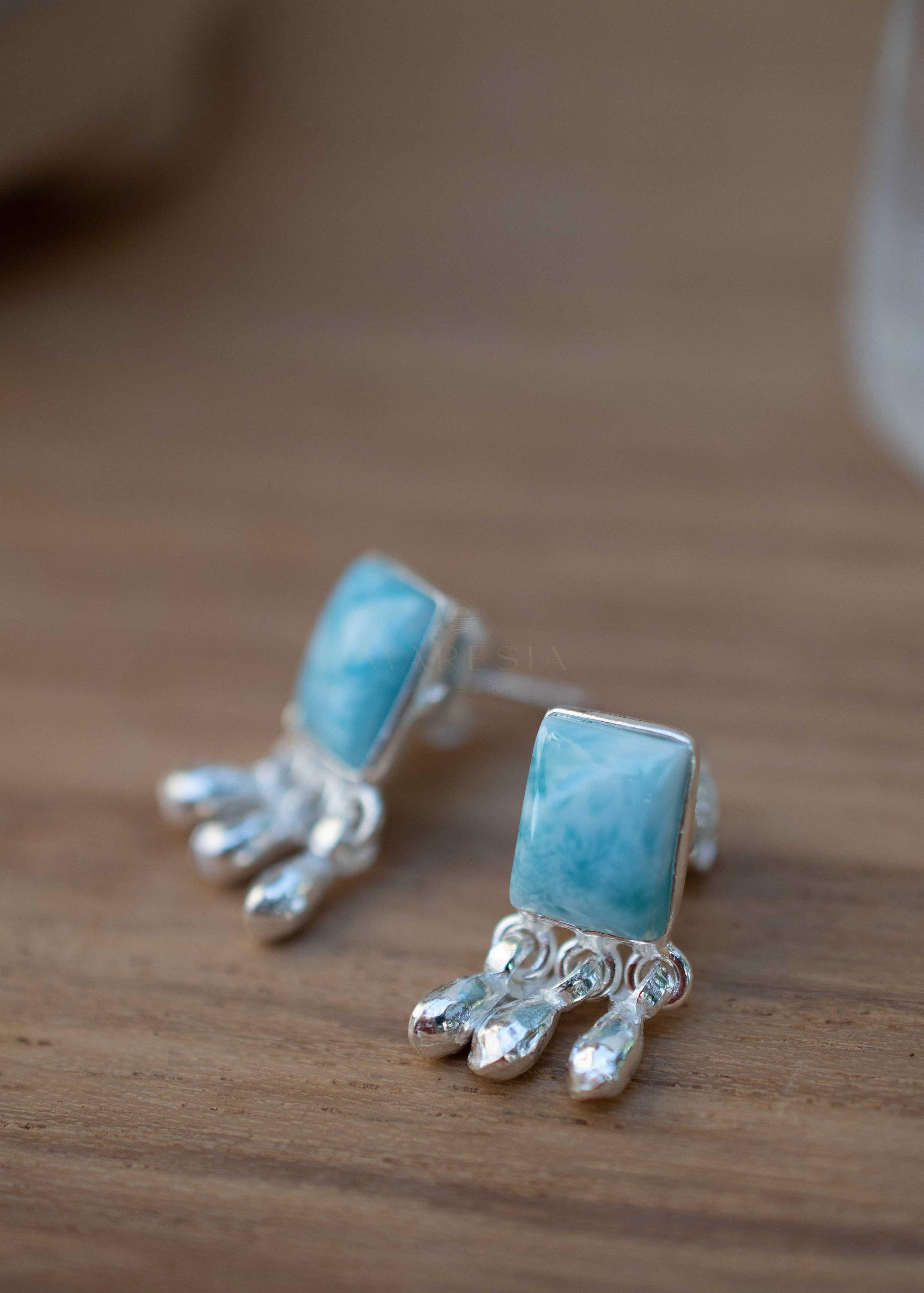 Delicate Larimar Earrings ~ Gemstone ~ Post ~ Stud ~ Sterling Silver 925 or Gold plated over Sterling silver ~ Jewelry ~ ME227