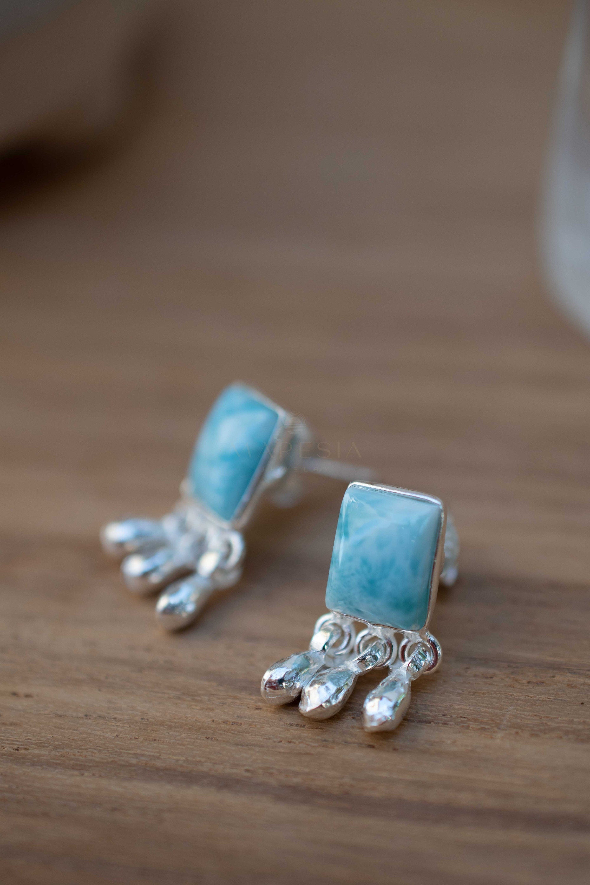 Delicate Larimar Earrings ~ Gemstone ~ Post ~ Stud ~ Sterling Silver 925 or Gold plated over Sterling silver ~ Jewelry ~ ME227