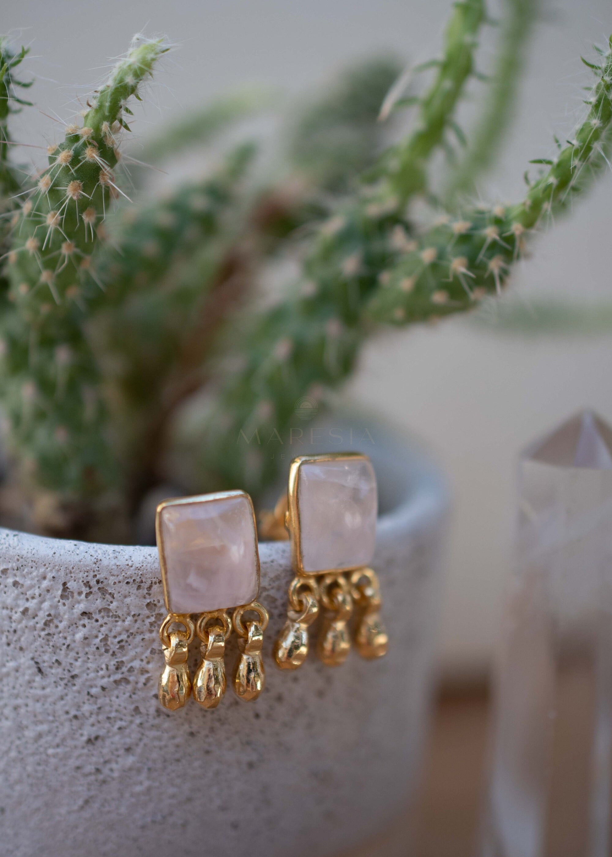 Rose Quartz Earrings ~ Sterling Silver or 18k Gold Plated over Sterling Silver ~ Stud ~ Jewelry ~ Natural ~ Minimalist Everyday ~ ME2