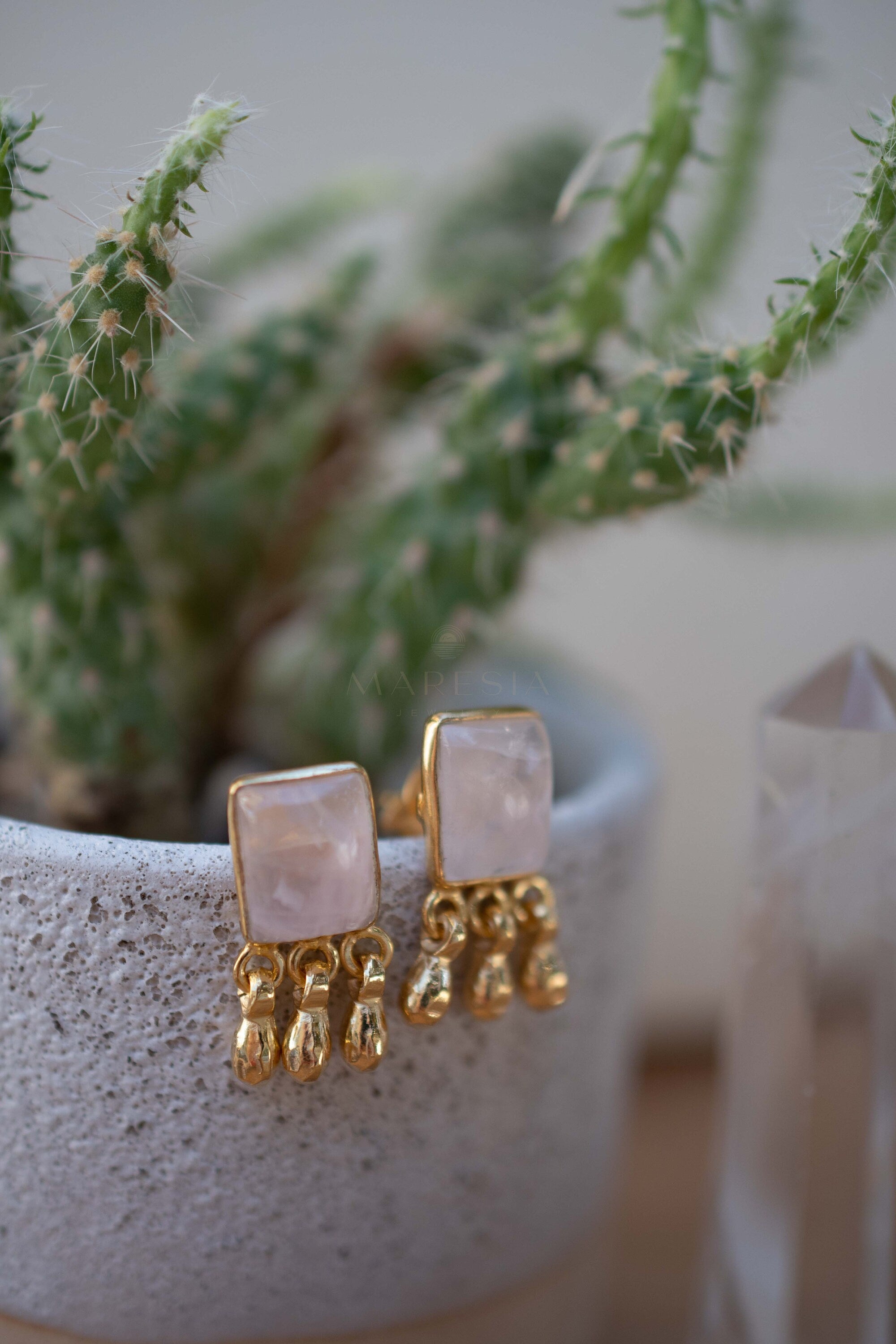 Rose Quartz Earrings ~ Sterling Silver or 18k Gold Plated over Sterling Silver ~ Stud ~ Jewelry ~ Natural ~ Minimalist Everyday ~ ME2