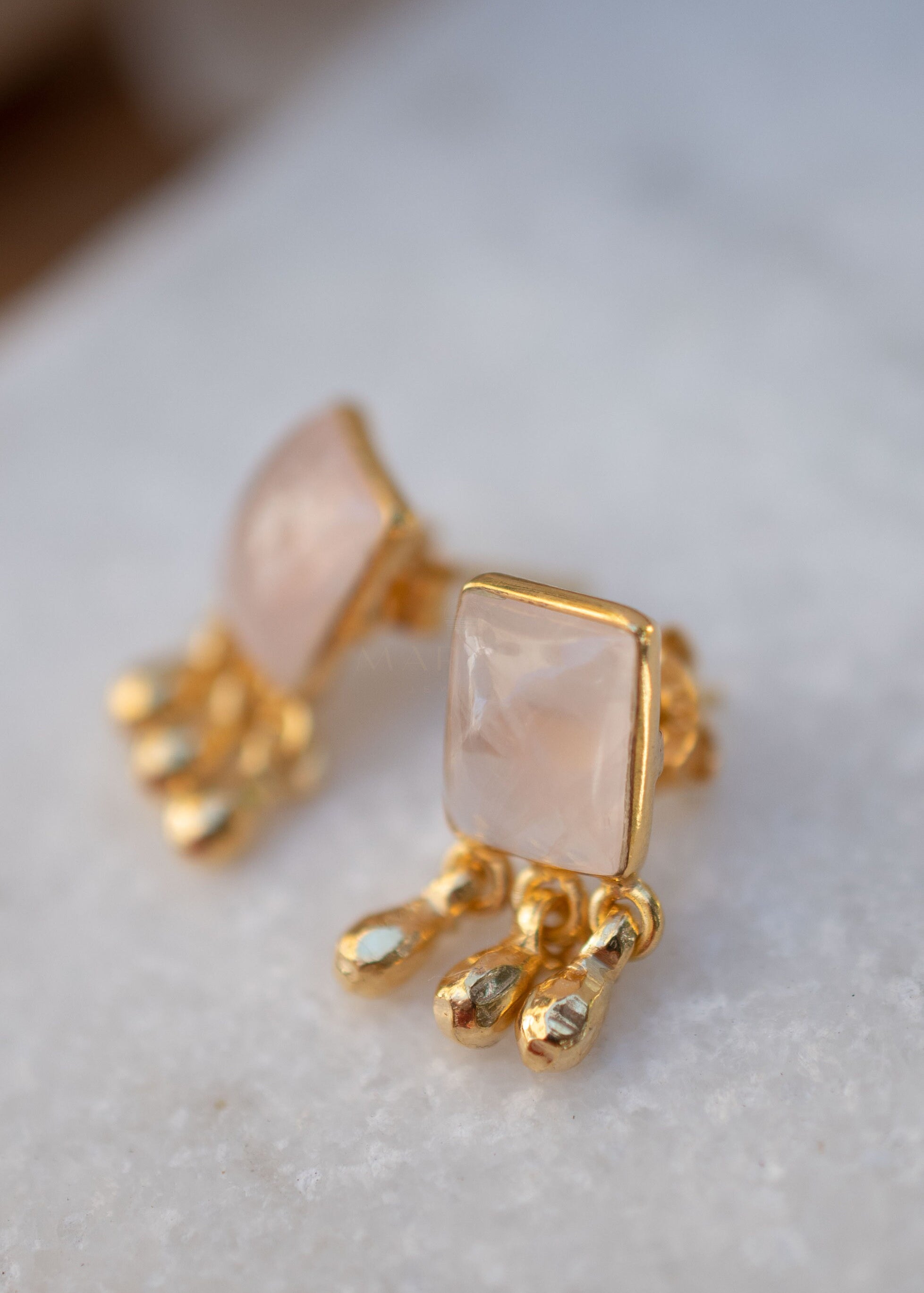 Rose Quartz Earrings ~ Sterling Silver or 18k Gold Plated over Sterling Silver ~ Stud ~ Jewelry ~ Natural ~ Minimalist Everyday ~ ME2