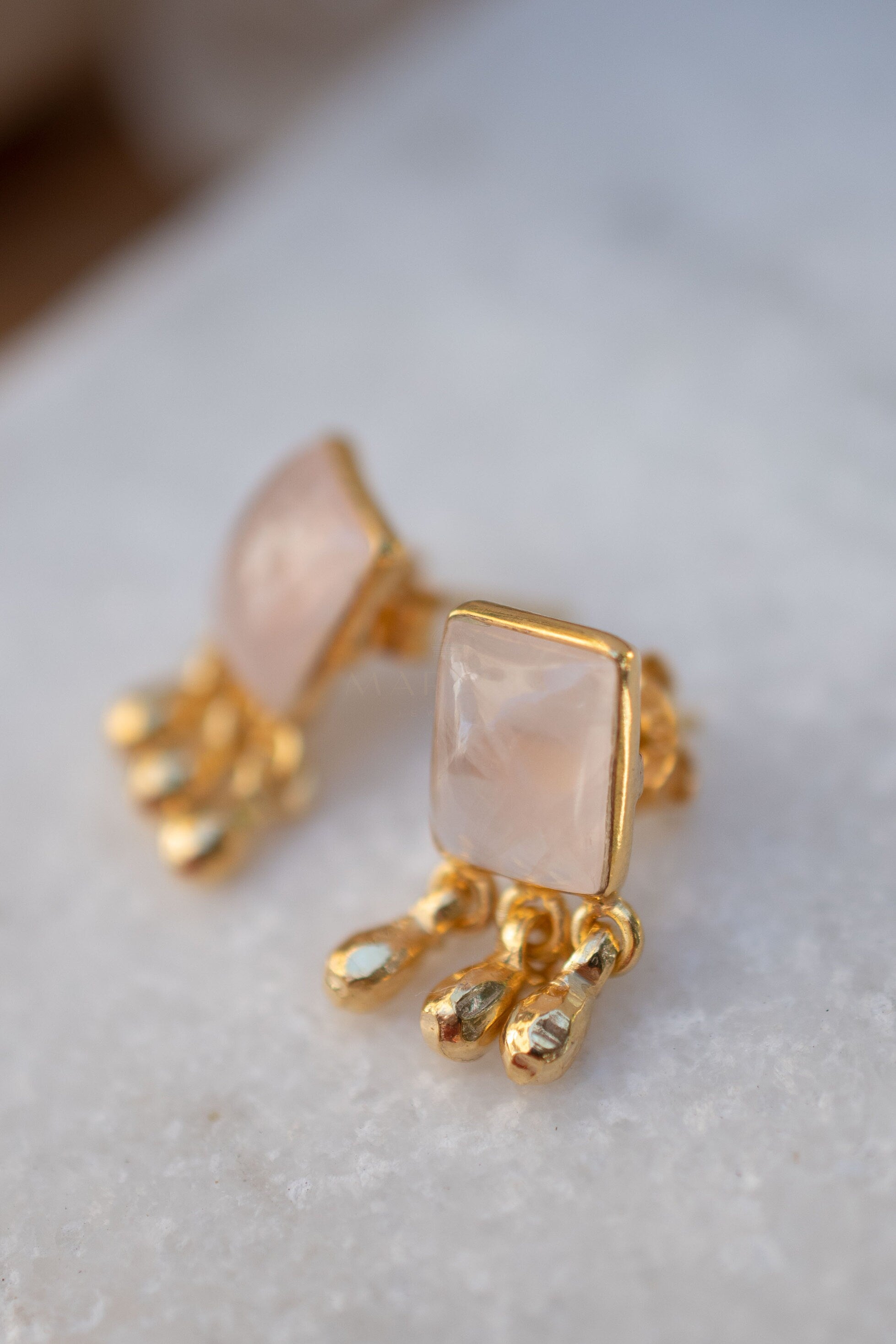 Rose Quartz Earrings ~ Sterling Silver or 18k Gold Plated over Sterling Silver ~ Stud ~ Jewelry ~ Natural ~ Minimalist Everyday ~ ME2