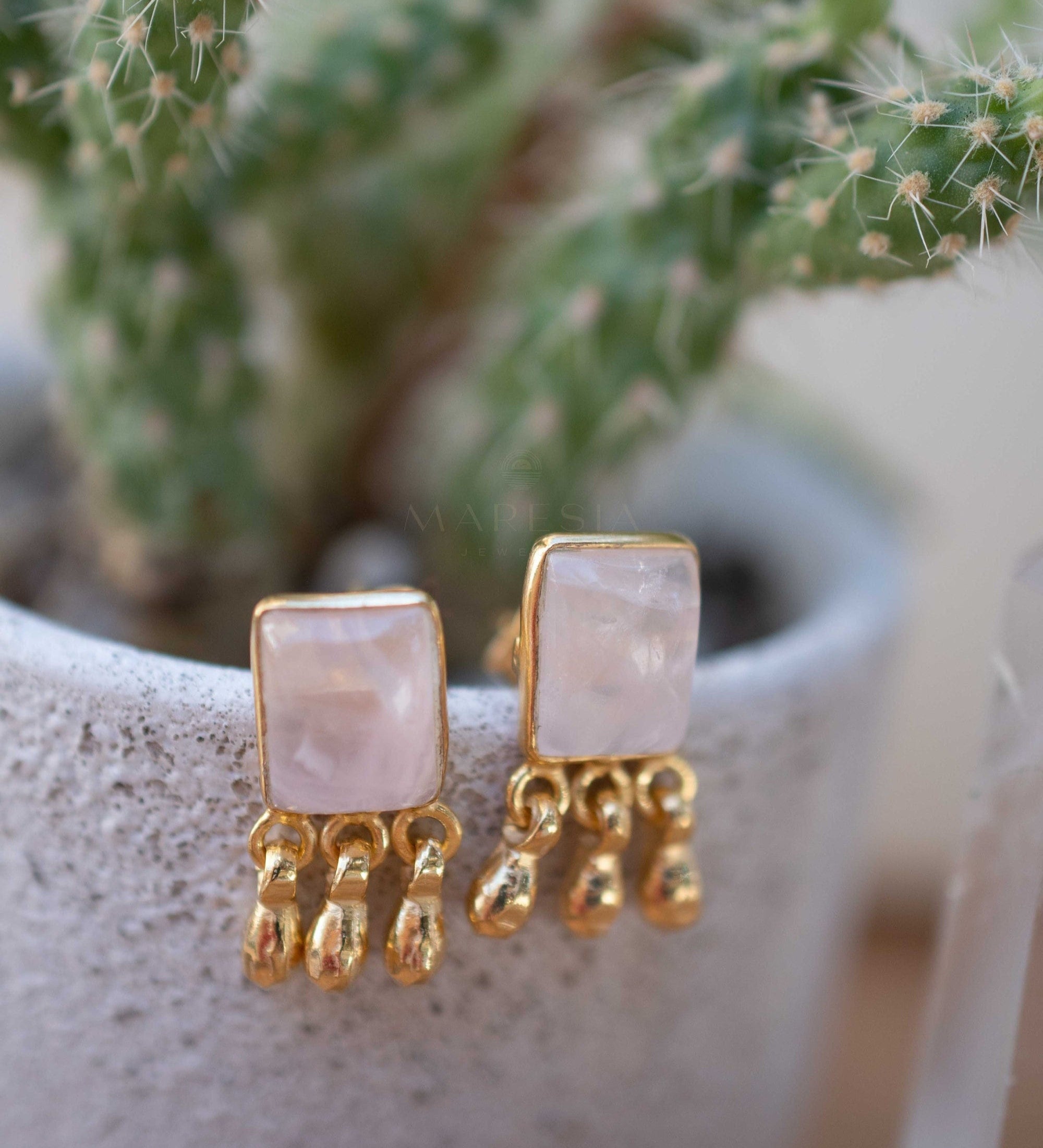 Rose Quartz Earrings ~ Sterling Silver or 18k Gold Plated over Sterling Silver ~ Stud ~ Jewelry ~ Natural ~ Minimalist Everyday ~ ME2