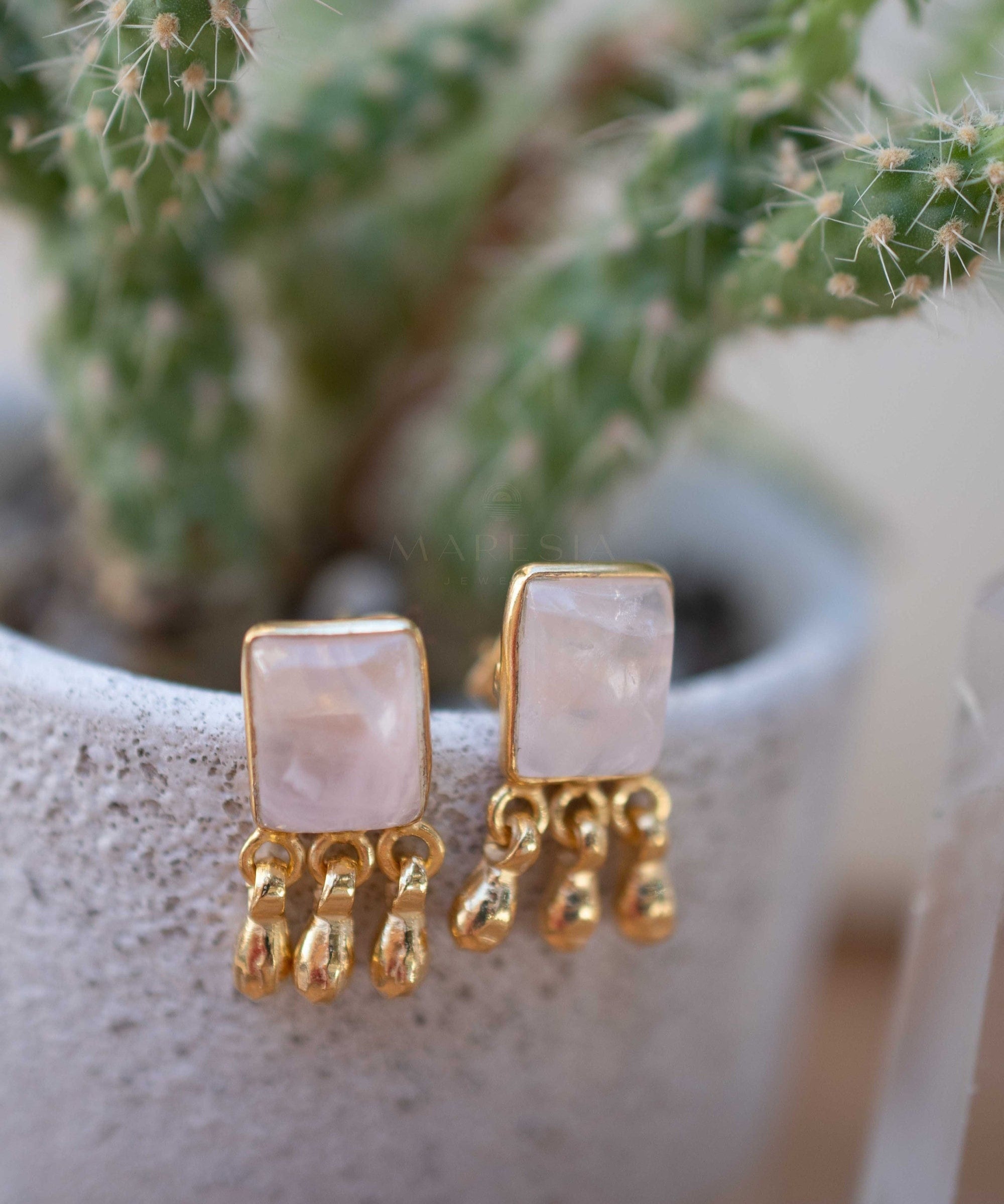 Rose Quartz Earrings ~ Sterling Silver or 18k Gold Plated over Sterling Silver ~ Stud ~ Jewelry ~ Natural ~ Minimalist Everyday ~ ME2