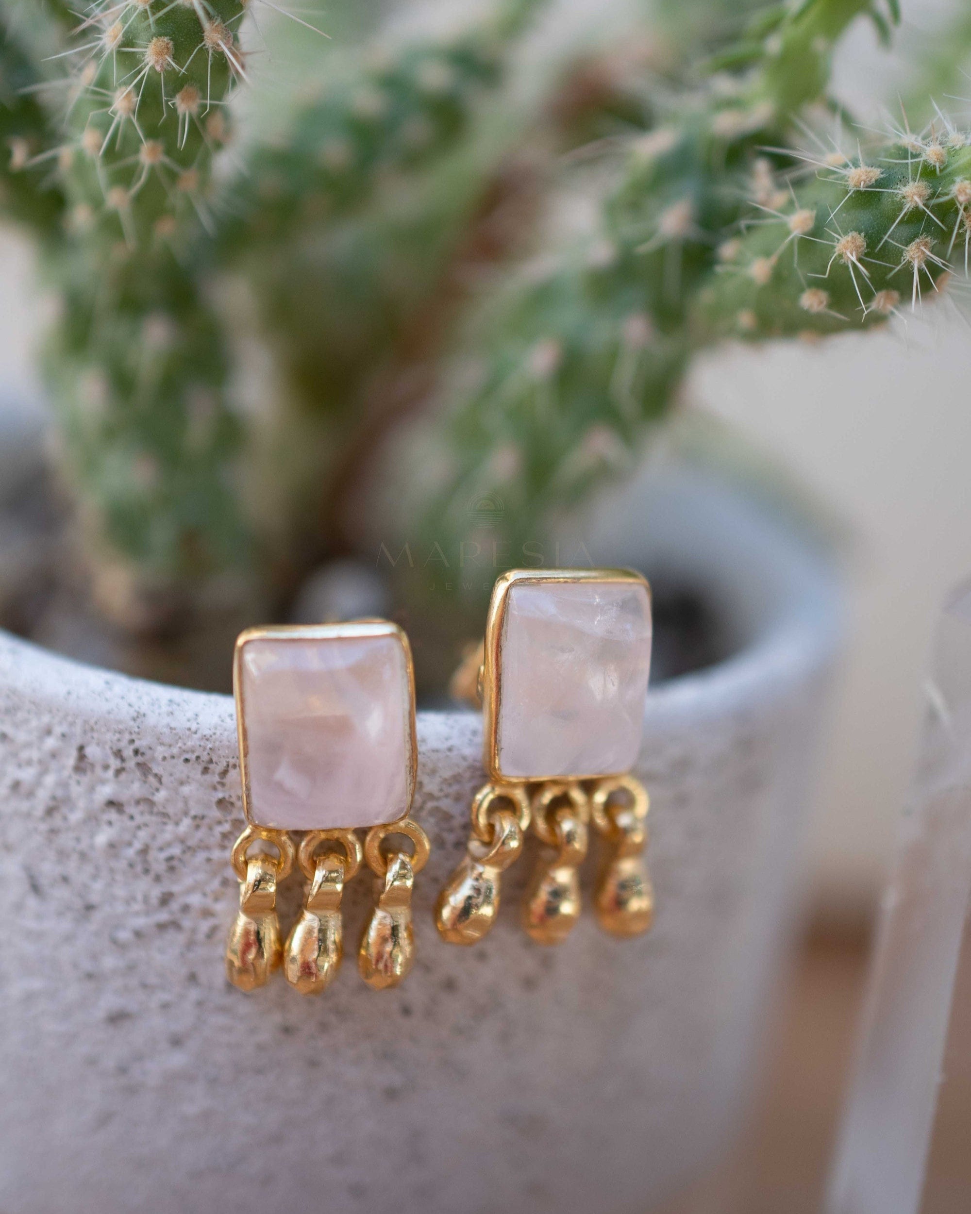 Rose Quartz Earrings ~ Sterling Silver or 18k Gold Plated over Sterling Silver ~ Stud ~ Jewelry ~ Natural ~ Minimalist Everyday ~ ME2