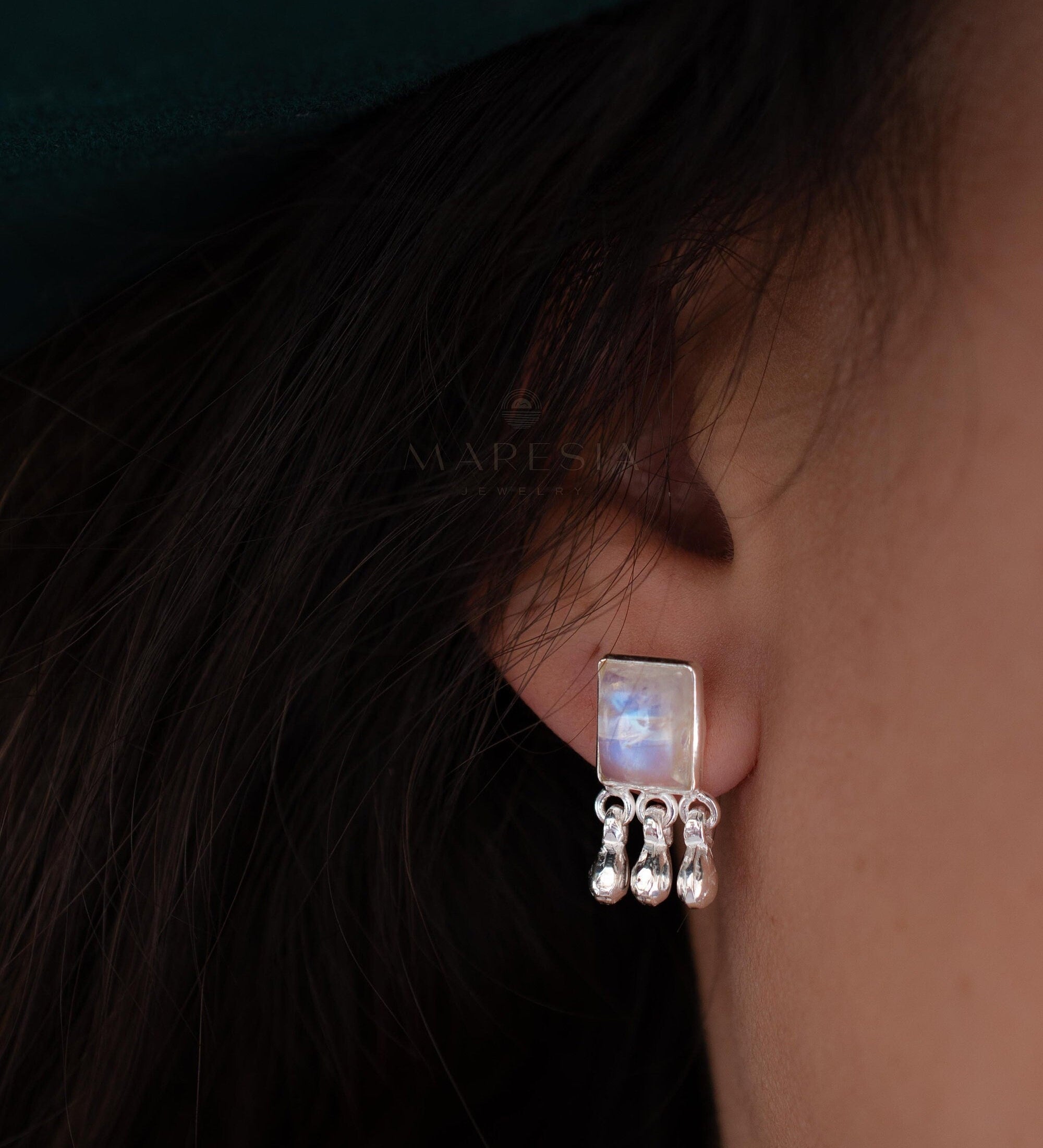 Delicate Moonstone Earrings ~ Sterling Silver 925 or Gold Plated over Sterling Silver ~ Gemstone ~ Post ~ Stud ~Handmade ~ Jewelry ~ ME229