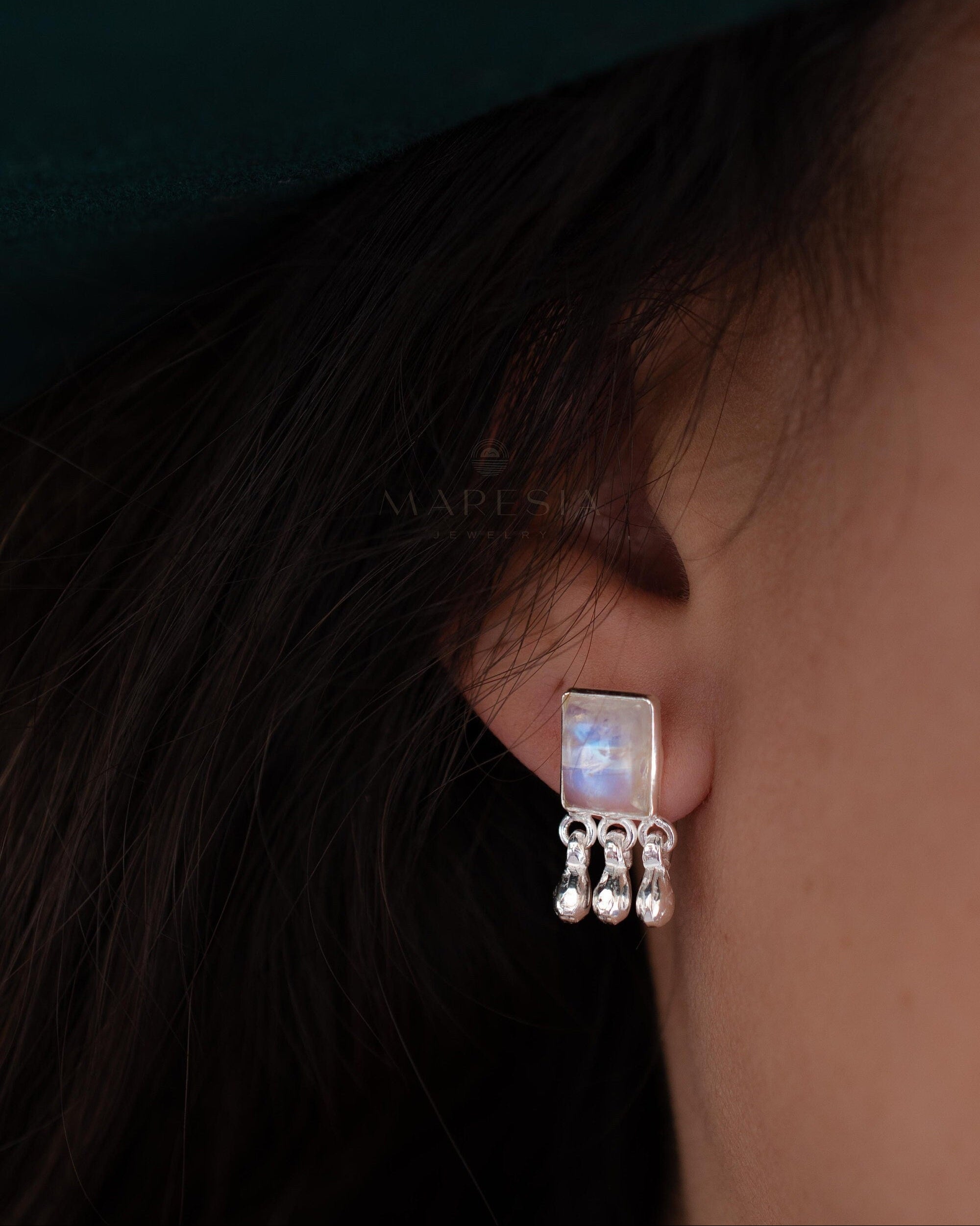 Delicate Moonstone Earrings ~ Sterling Silver 925 or Gold Plated over Sterling Silver ~ Gemstone ~ Post ~ Stud ~Handmade ~ Jewelry ~ ME229
