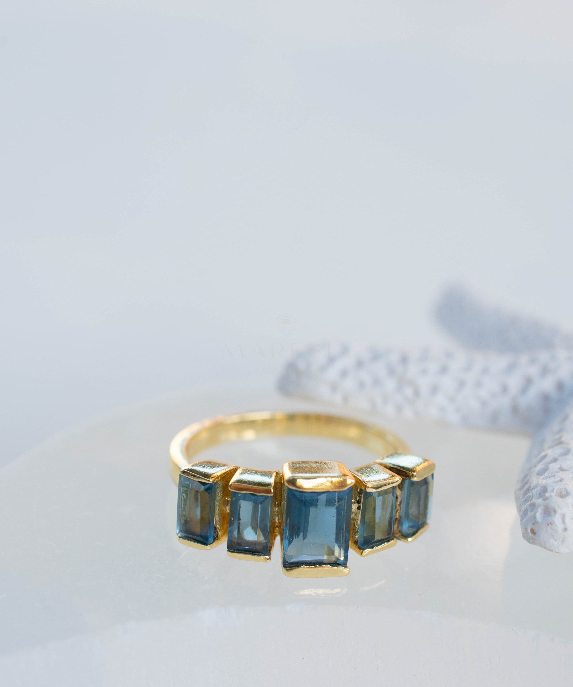 Iolite Hydro Ring ~ Rectangular Stone ~ 18k Gold Plated ~ Jewelry ~ Handmade ~ Boho ~ MR338
