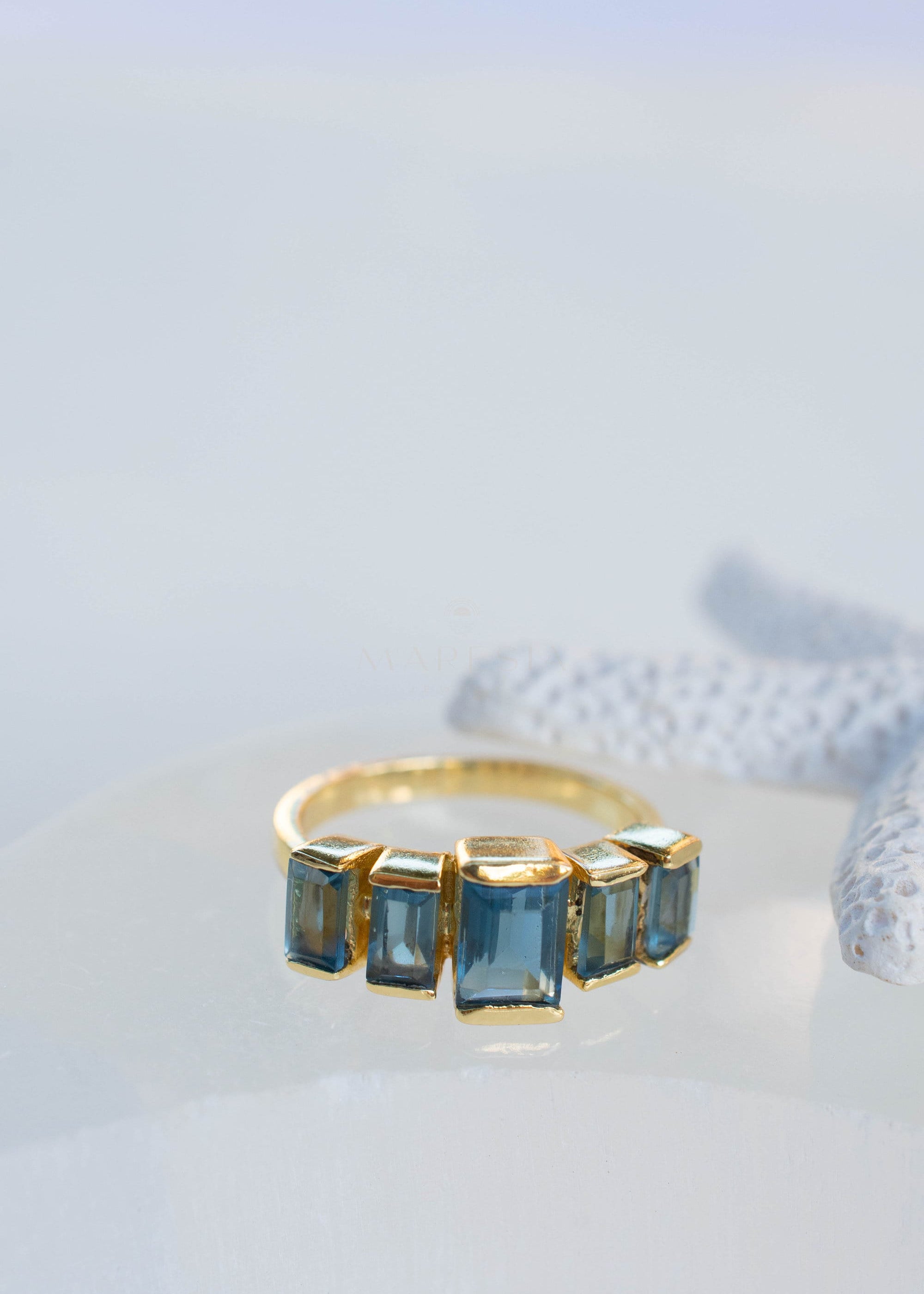 Iolite Hydro Ring ~ Rectangular Stone ~ 18k Gold Plated ~ Jewelry ~ Handmade ~ Boho ~ MR338