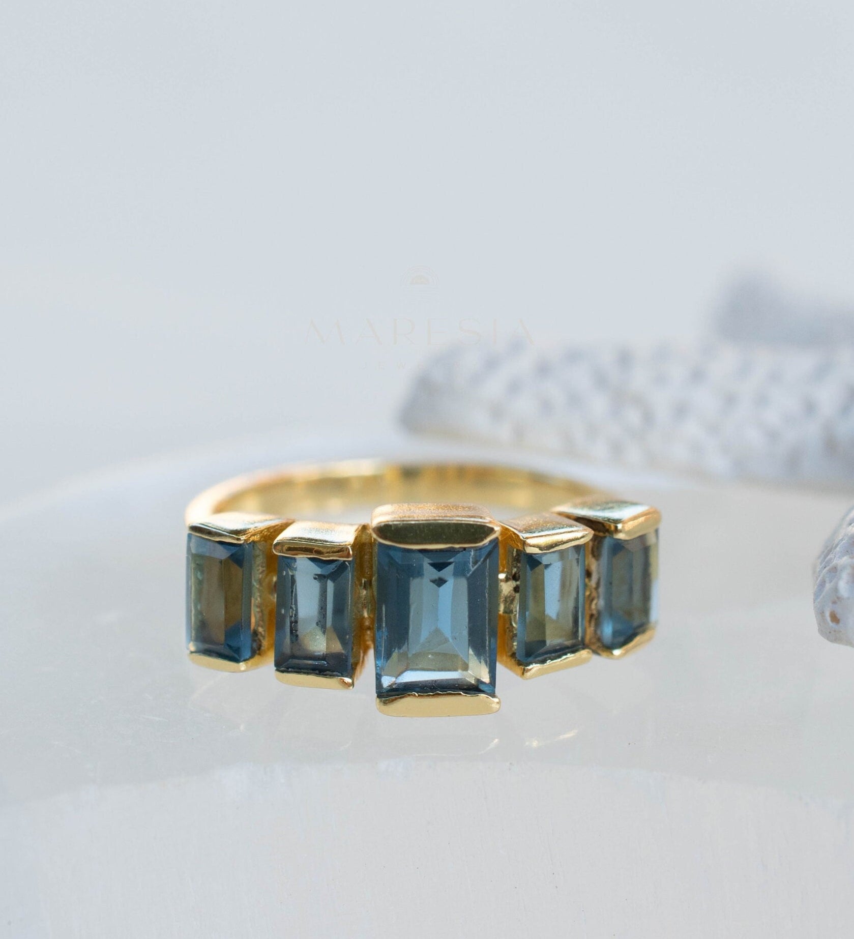 Iolite Hydro Ring ~ Rectangular Stone ~ 18k Gold Plated ~ Jewelry ~ Handmade ~ Boho ~ MR338