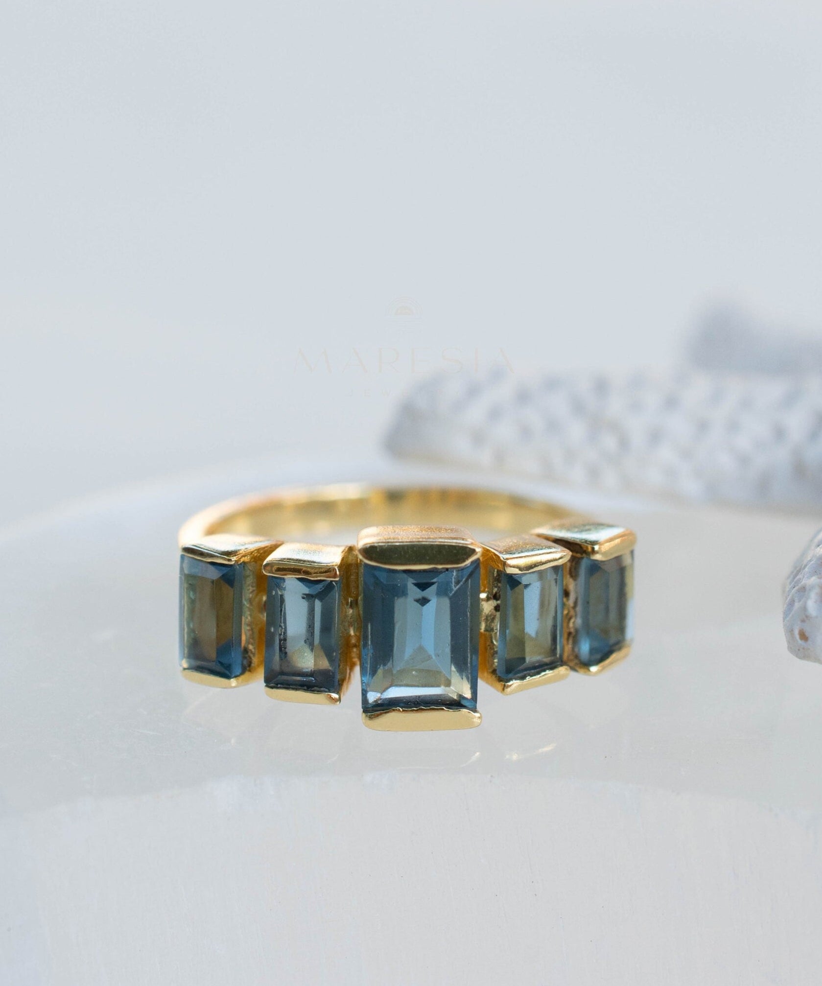 Iolite Hydro Ring ~ Rectangular Stone ~ 18k Gold Plated ~ Jewelry ~ Handmade ~ Boho ~ MR338