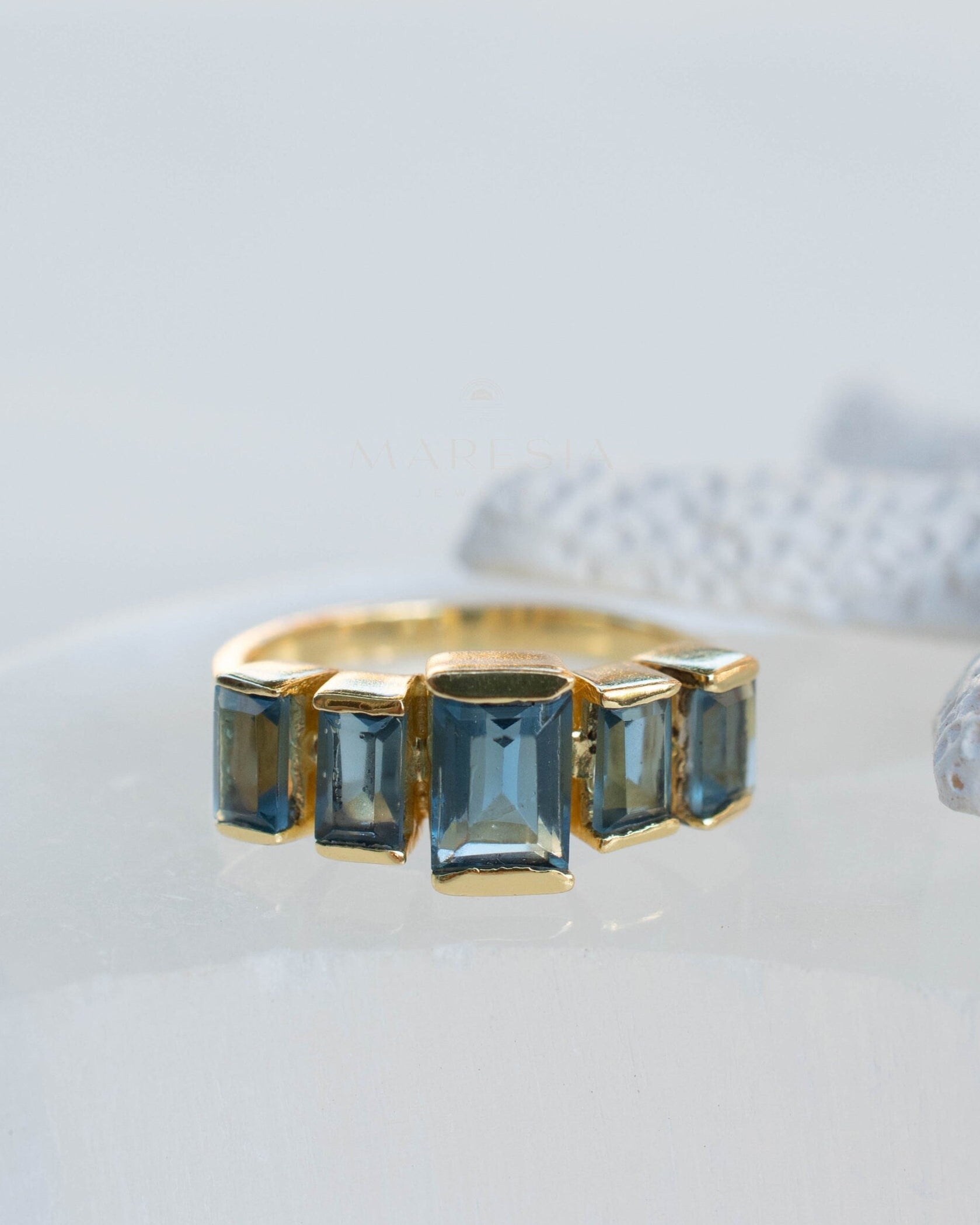 Iolite Hydro Ring ~ Rectangular Stone ~ 18k Gold Plated ~ Jewelry ~ Handmade ~ Boho ~ MR338