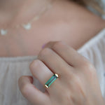 Green Amethyst Hydro Ring ~ Rectangular Stone ~ 18k Gold Plated ~ Jewelry ~ Handmade ~ Boho ~ MR343