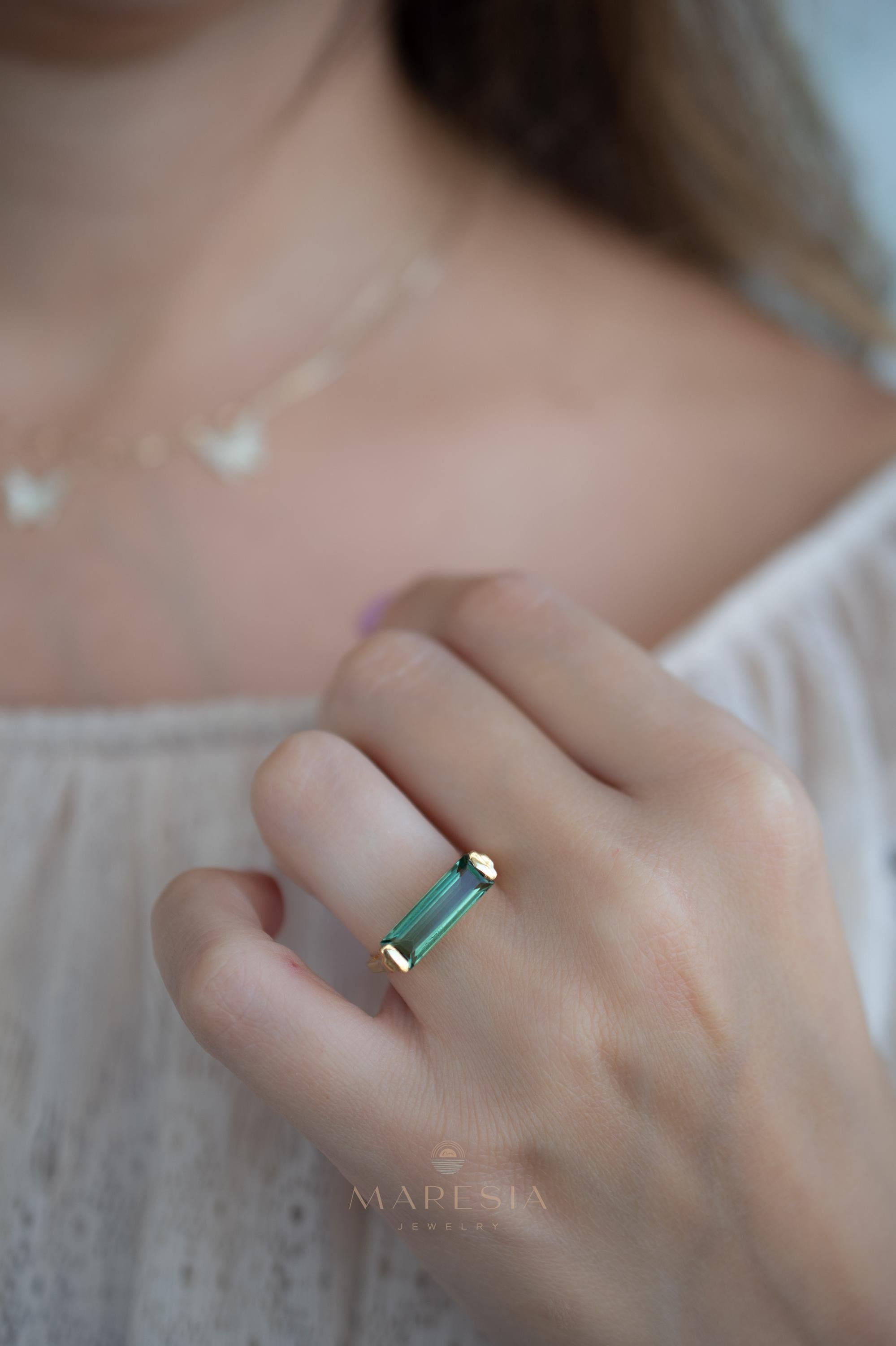 Green Amethyst Hydro Ring ~ Rectangular Stone ~ 18k Gold Plated ~ Jewelry ~ Handmade ~ Boho ~ MR343