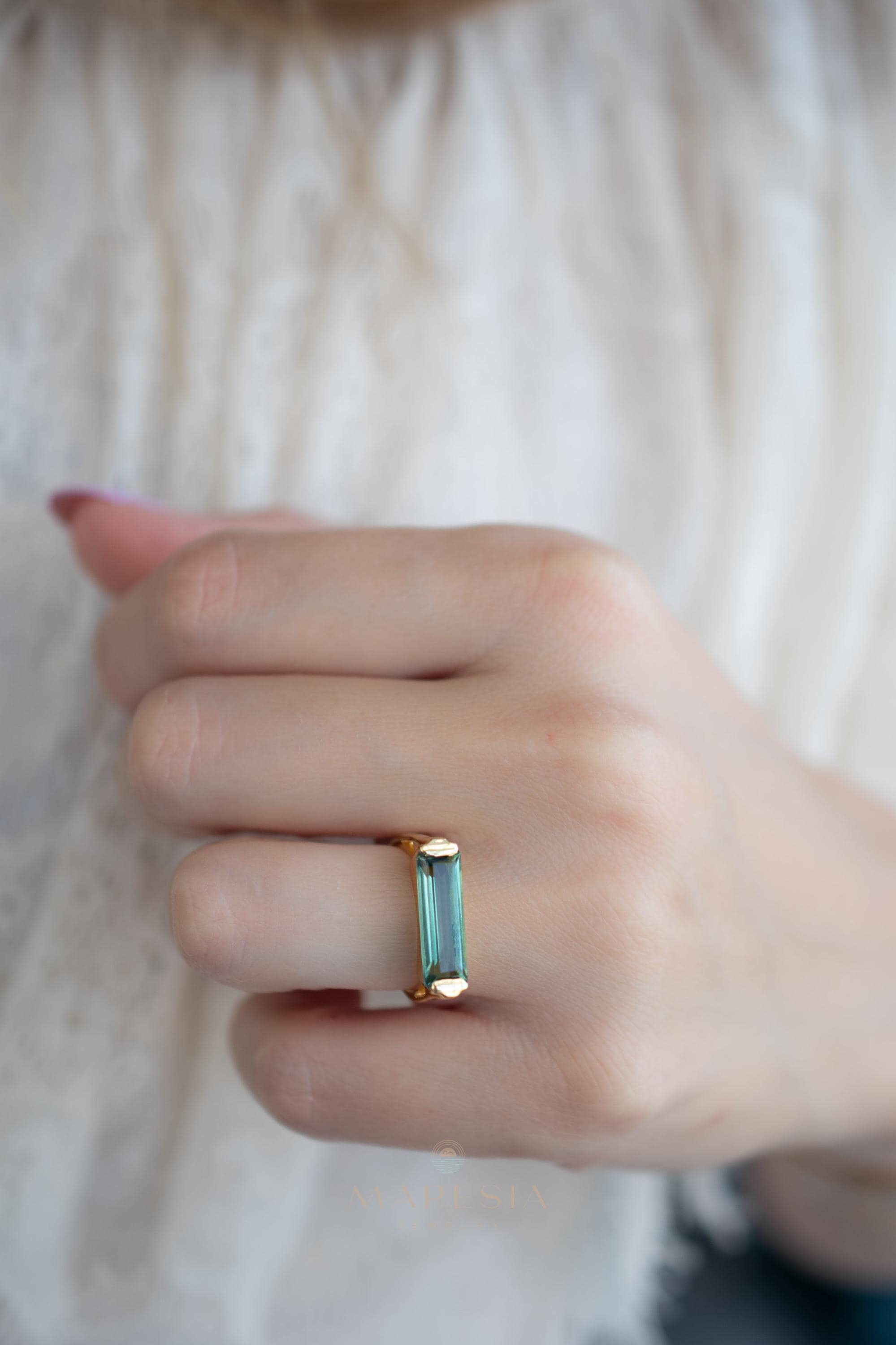 Green Amethyst Hydro Ring ~ Rectangular Stone ~ 18k Gold Plated ~ Jewelry ~ Handmade ~ Boho ~ MR343