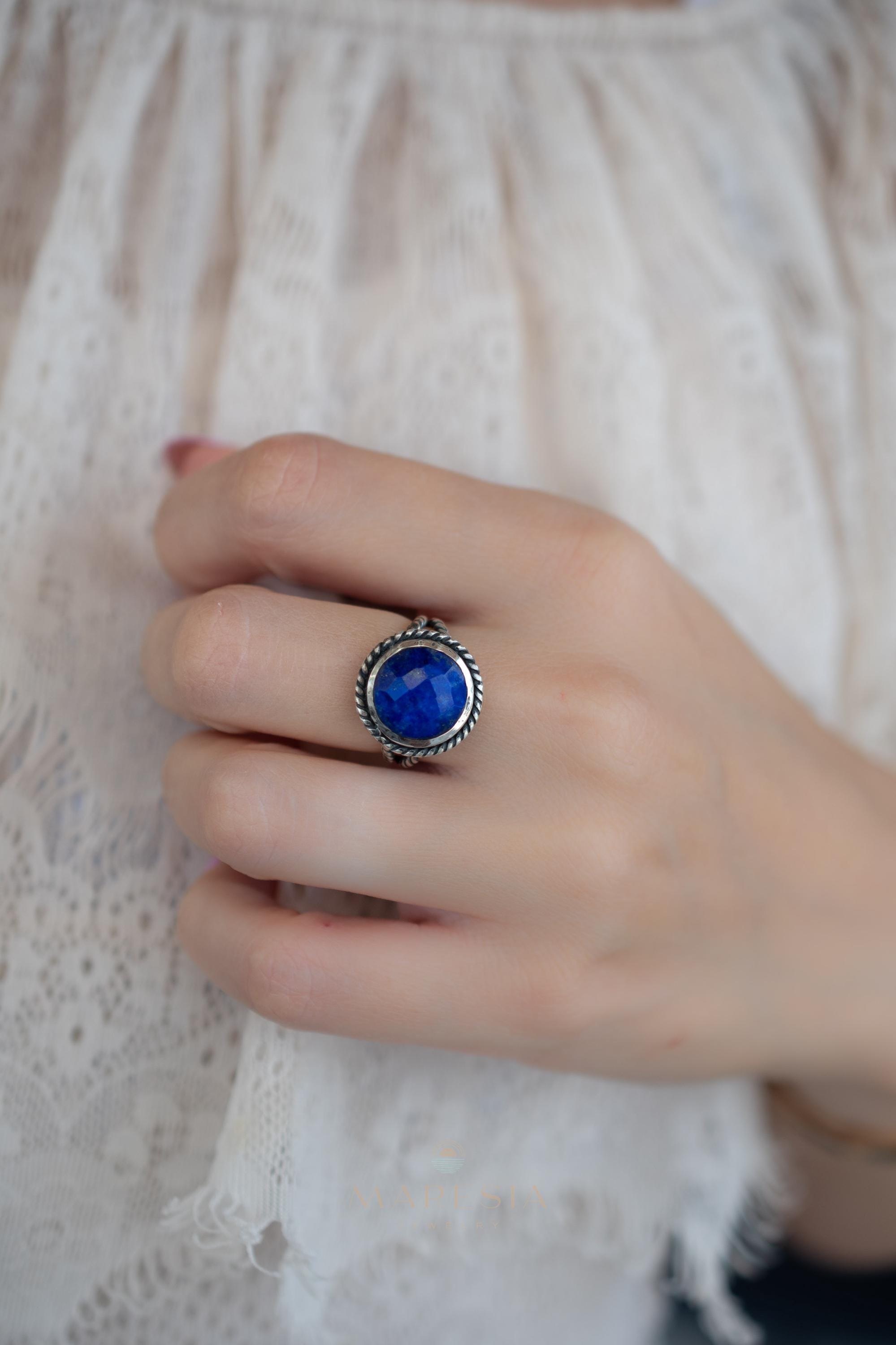 Lapis Lazuli Ring ~ Sterling Silver 925 ~ Handmade ~ Gemstone ~ Everyday ~Solitaire ~Hippie ~Bohemian ~MR340