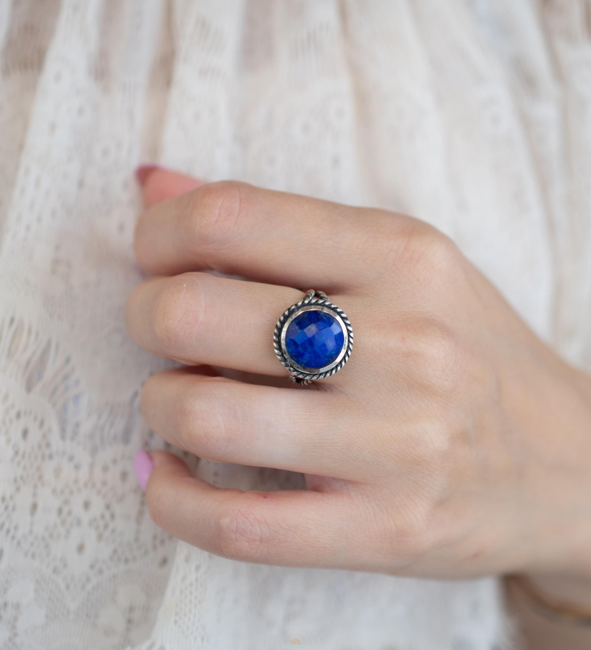 Lapis Lazuli Ring ~ Sterling Silver 925 ~ Handmade ~ Gemstone ~ Everyday ~Solitaire ~Hippie ~Bohemian ~MR340