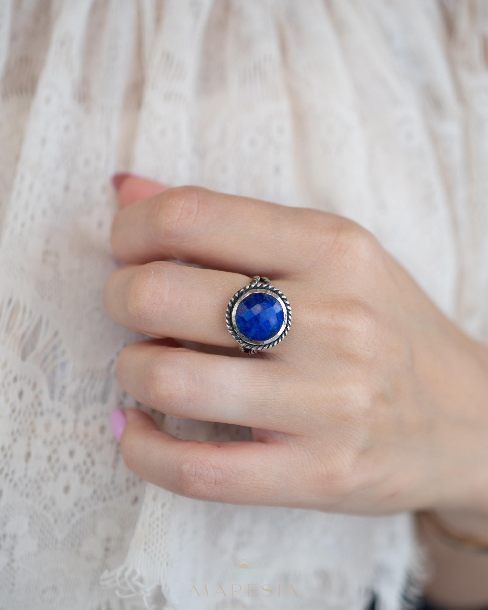 Lapis Lazuli Ring ~ Sterling Silver 925 ~ Handmade ~ Gemstone ~ Everyday ~Solitaire ~Hippie ~Bohemian ~MR340