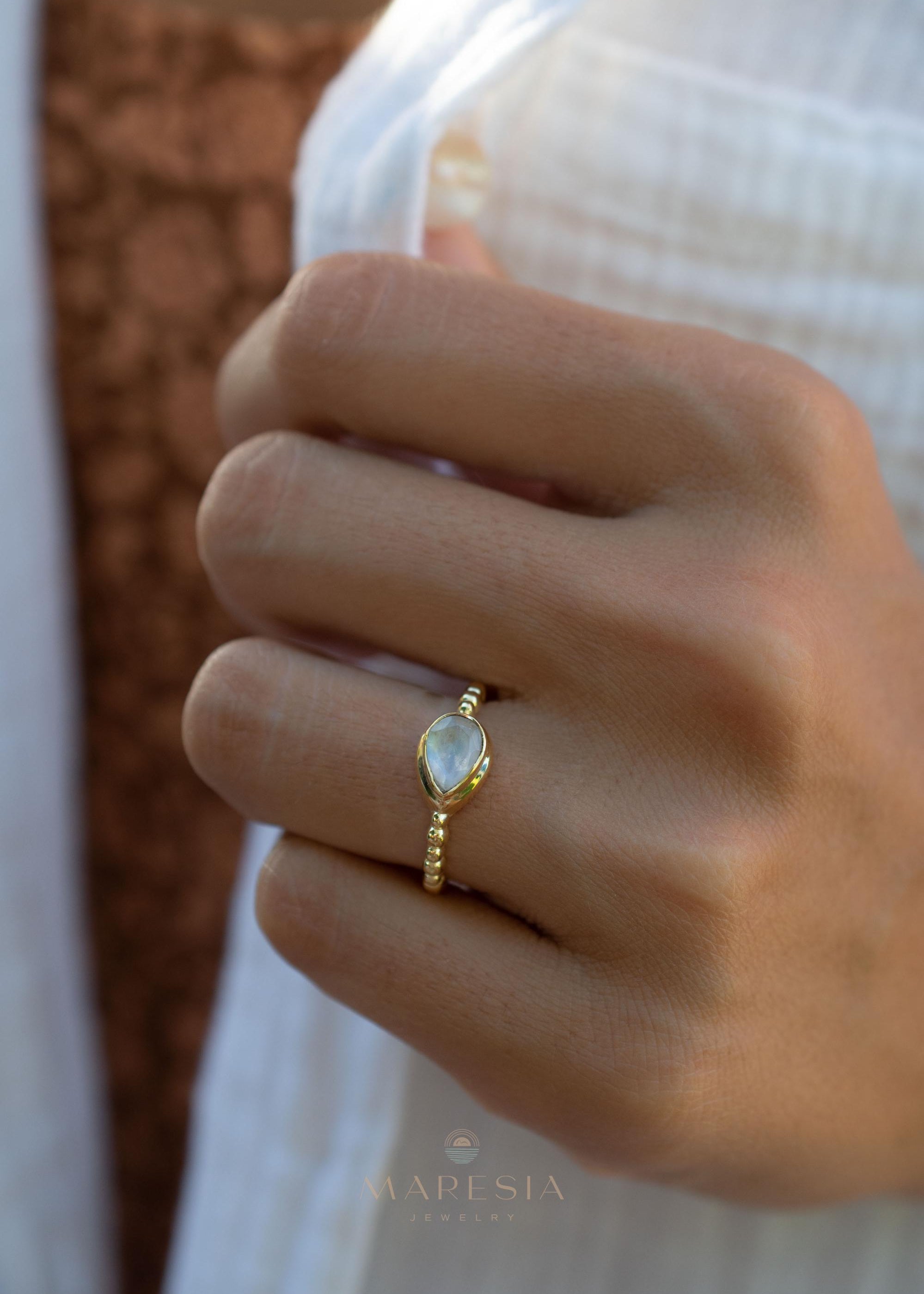 Moonstone Ring~ Gold Plated over Sterling Silver 925 ~ Handmade ~ Gemstone ~ Hippie ~Bohemian~June Birthstone~MR351