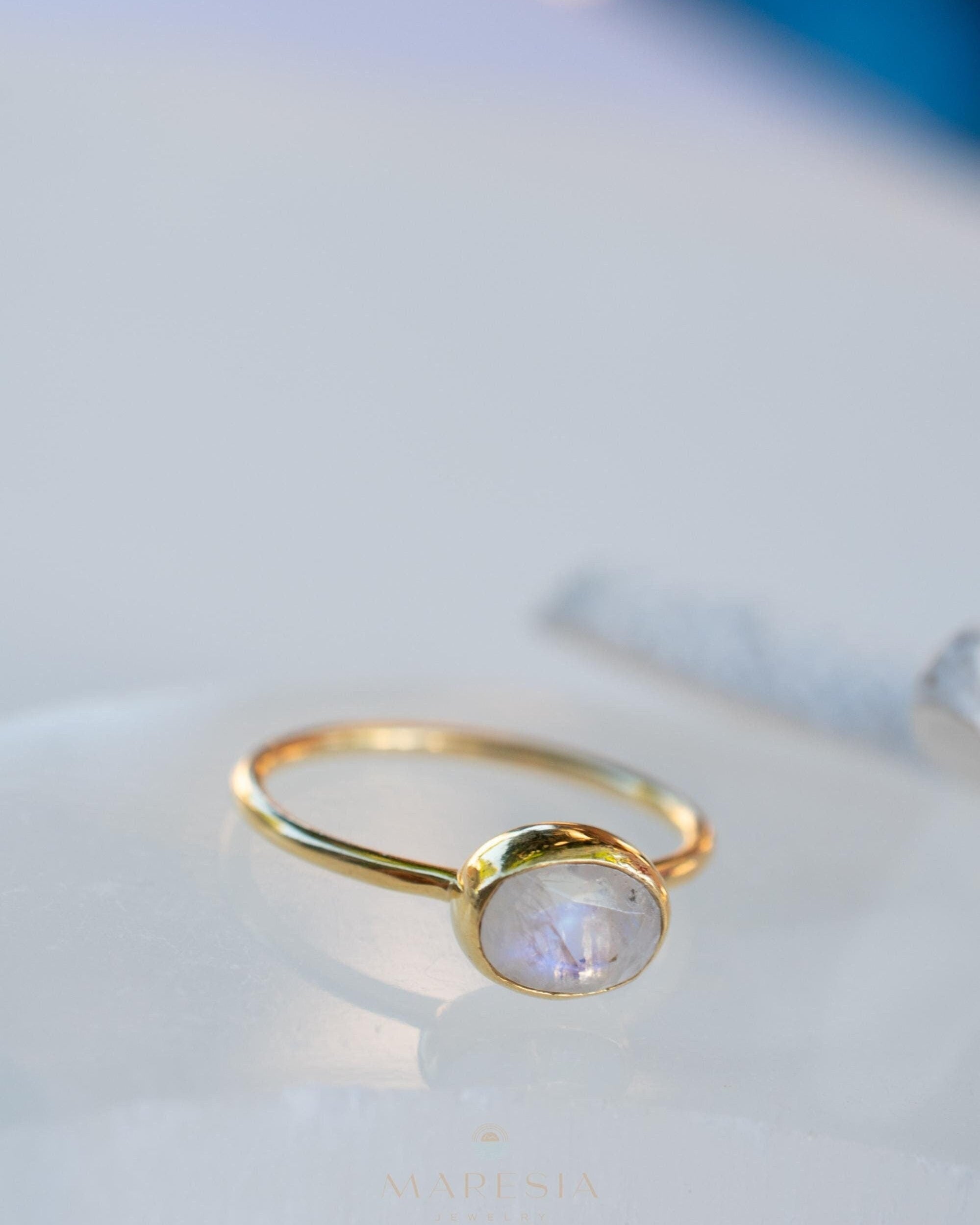 Moonstone Ring~ Gold Plated over Sterling Silver 925 ~ Handmade ~ Gemstone ~ Hippie ~Bohemian~June Birthstone~MR345