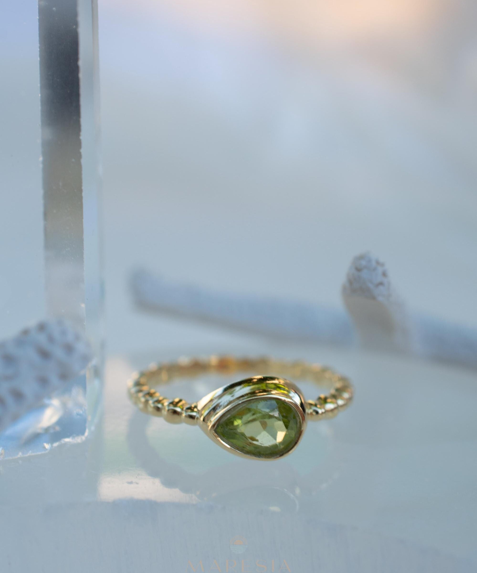 Peridot Gold Ring ~ Delicate ~ 18k Gold Plated over Sterling Silver ~ Handmade ~ Gemstone~Statement ~Everyday~Bohemian~Stackable MR352
