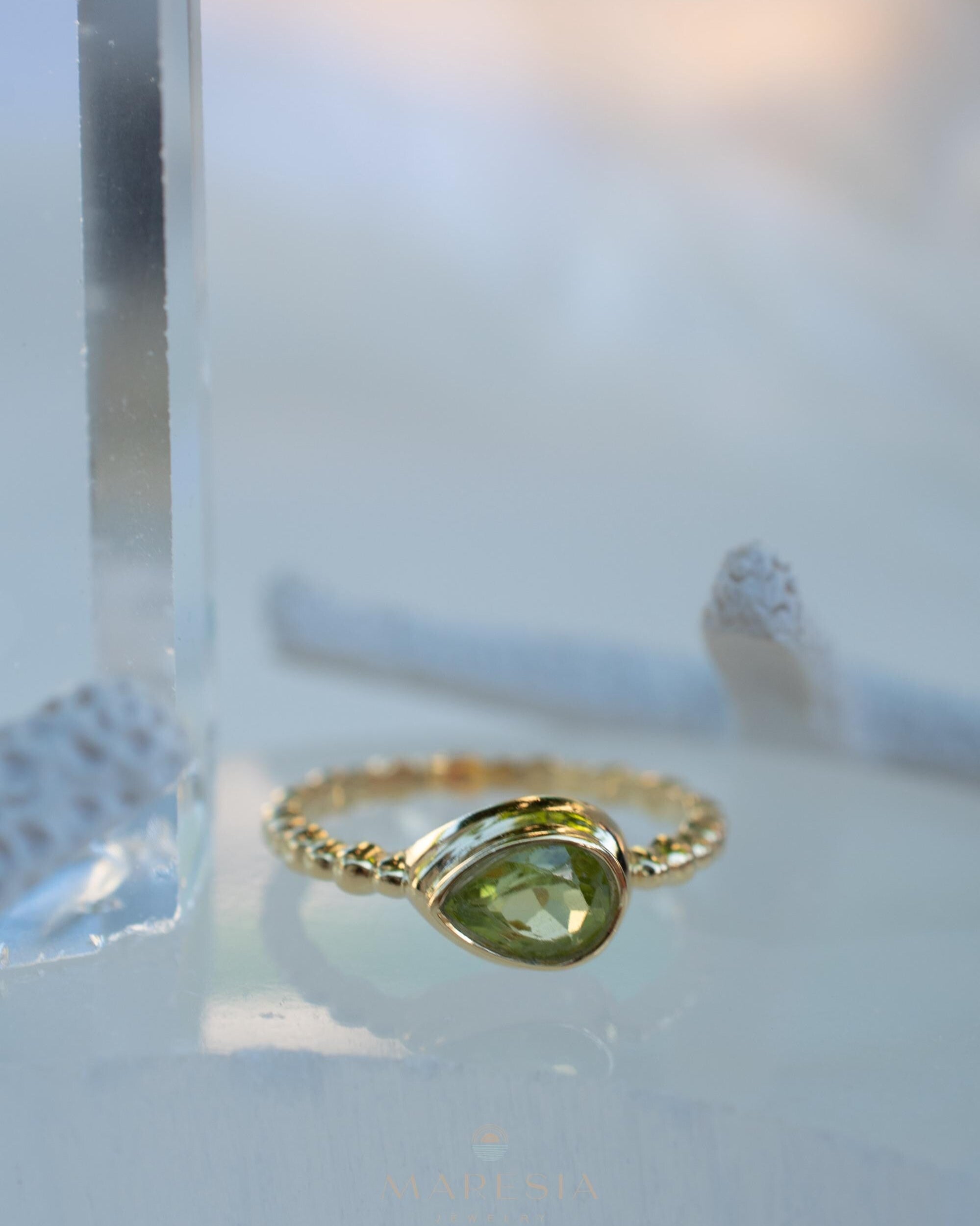 Peridot Gold Ring ~ Delicate ~ 18k Gold Plated over Sterling Silver ~ Handmade ~ Gemstone~Statement ~Everyday~Bohemian~Stackable MR352