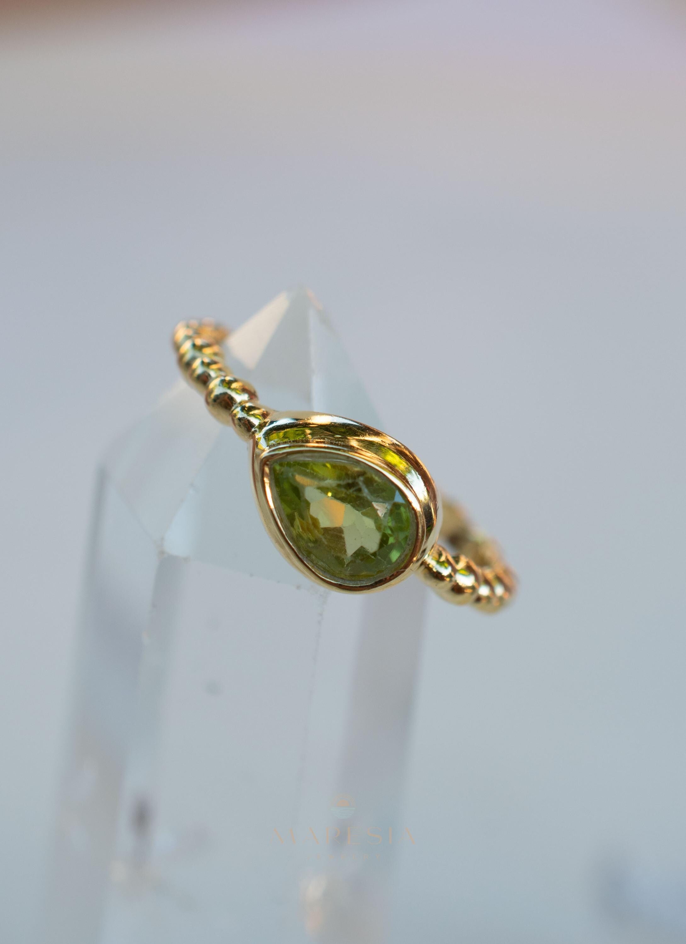 Peridot Gold Ring ~ Delicate ~ 18k Gold Plated over Sterling Silver ~ Handmade ~ Gemstone~Statement ~Everyday~Bohemian~Stackable MR352