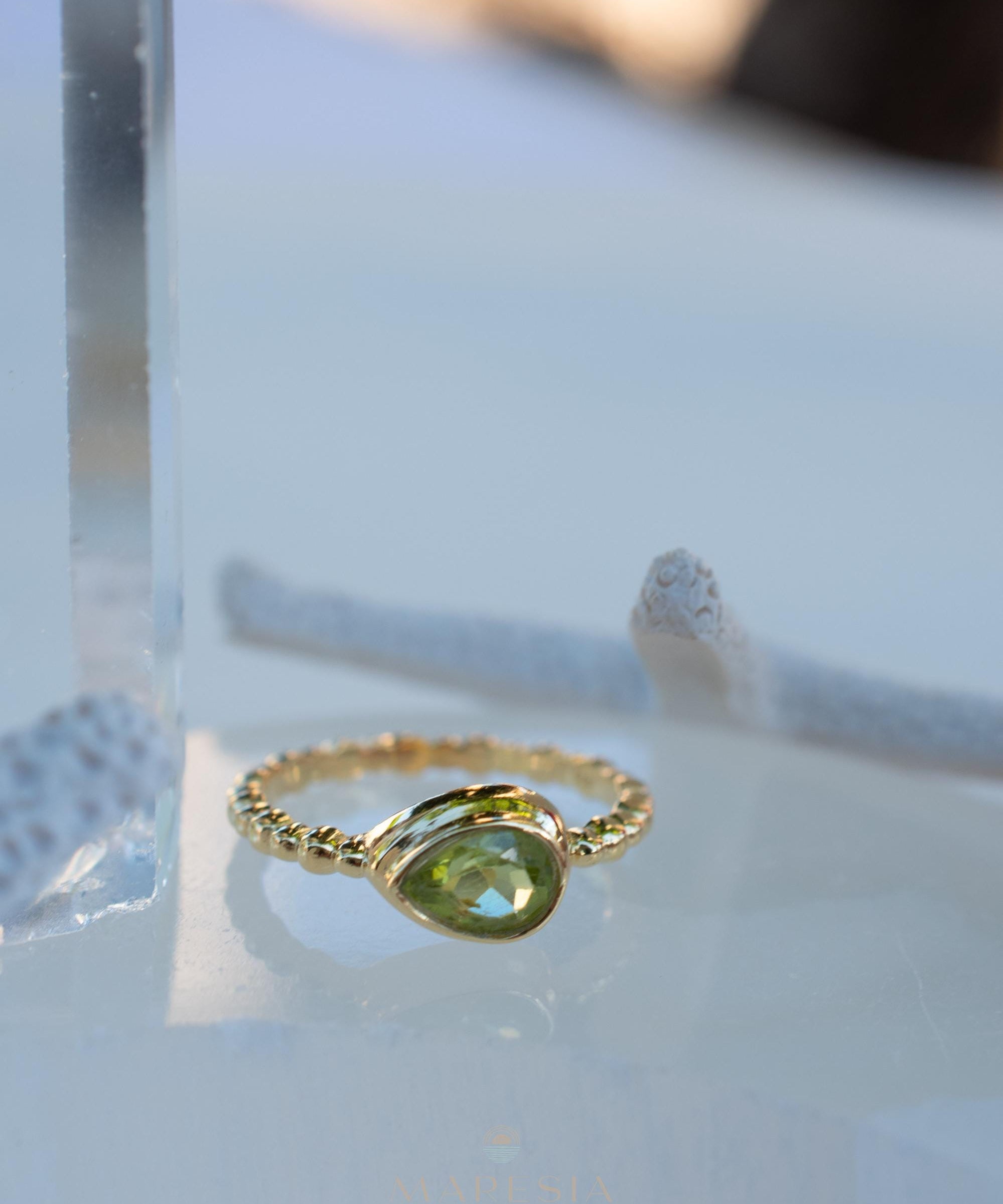 Peridot Gold Ring ~ Delicate ~ 18k Gold Plated over Sterling Silver ~ Handmade ~ Gemstone~Statement ~Everyday~Bohemian~Stackable MR352