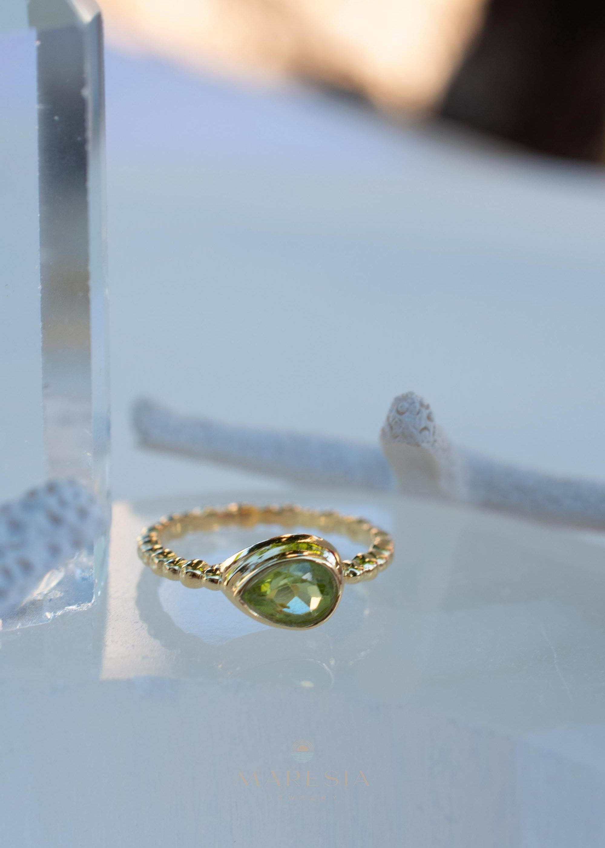 Peridot Gold Ring ~ Delicate ~ 18k Gold Plated over Sterling Silver ~ Handmade ~ Gemstone~Statement ~Everyday~Bohemian~Stackable MR352
