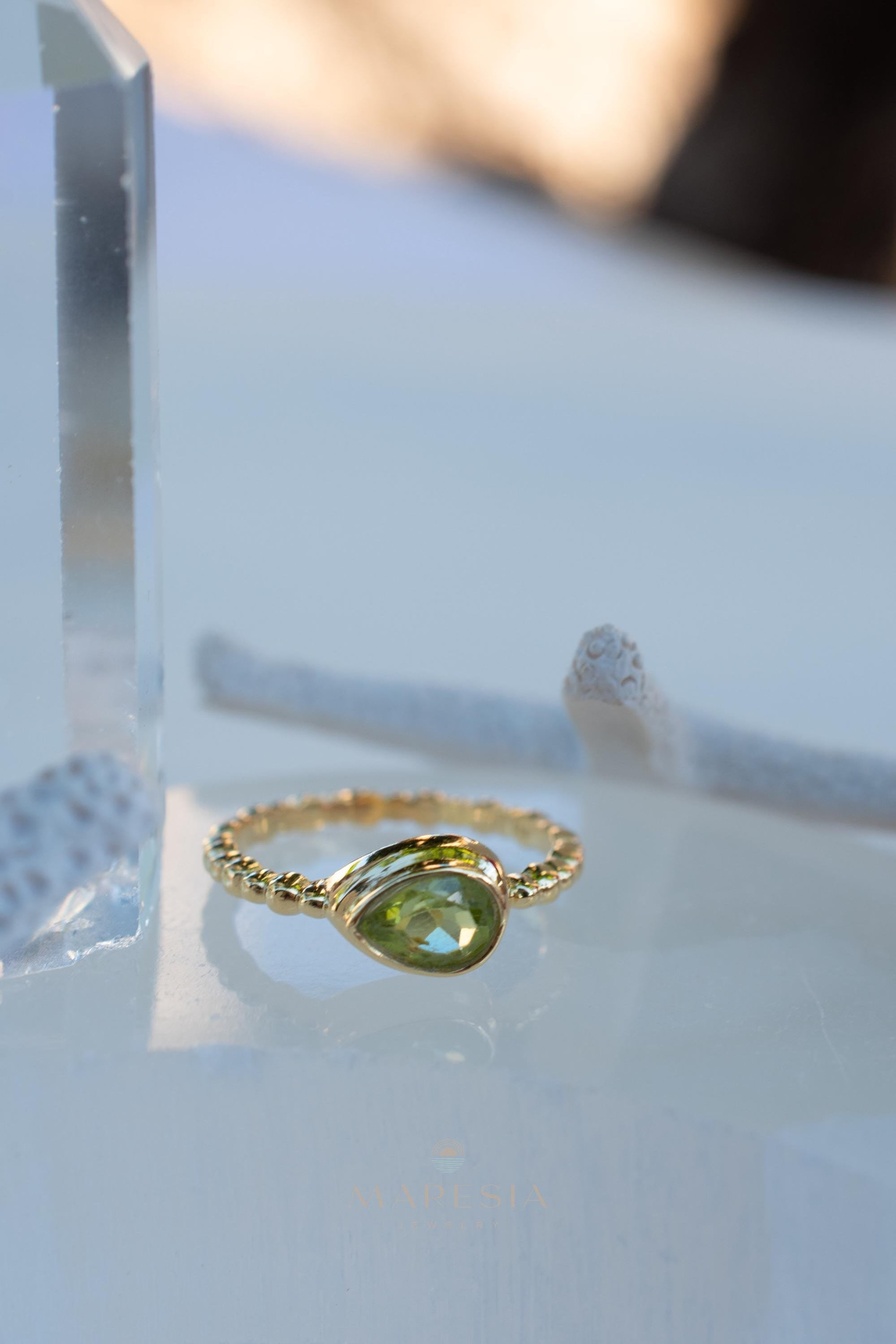 Peridot Gold Ring ~ Delicate ~ 18k Gold Plated over Sterling Silver ~ Handmade ~ Gemstone~Statement ~Everyday~Bohemian~Stackable MR352