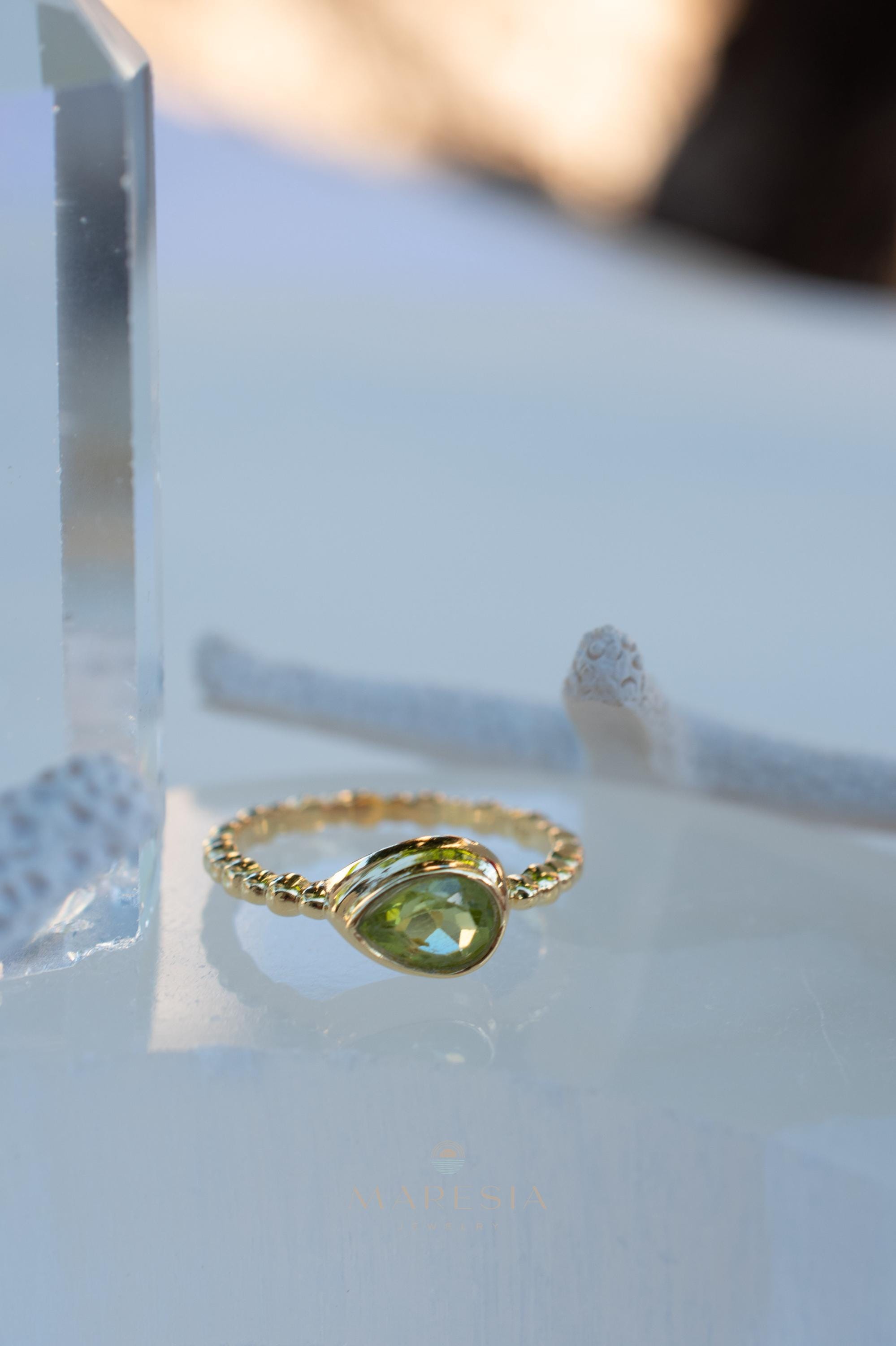 Peridot Gold Ring ~ Delicate ~ 18k Gold Plated over Sterling Silver ~ Handmade ~ Gemstone~Statement ~Everyday~Bohemian~Stackable MR352