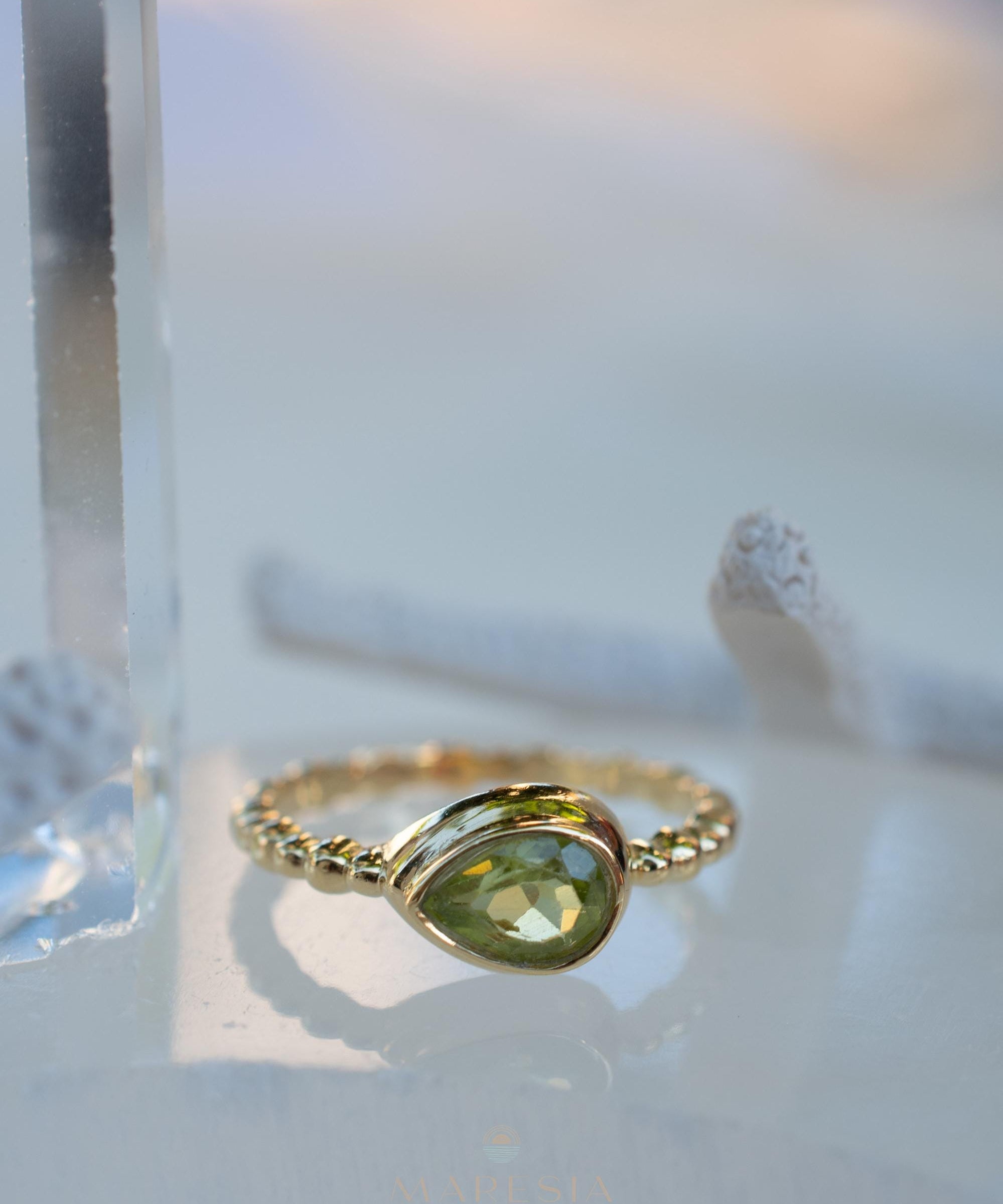 Peridot Gold Ring ~ Delicate ~ 18k Gold Plated over Sterling Silver ~ Handmade ~ Gemstone~Statement ~Everyday~Bohemian~Stackable MR352