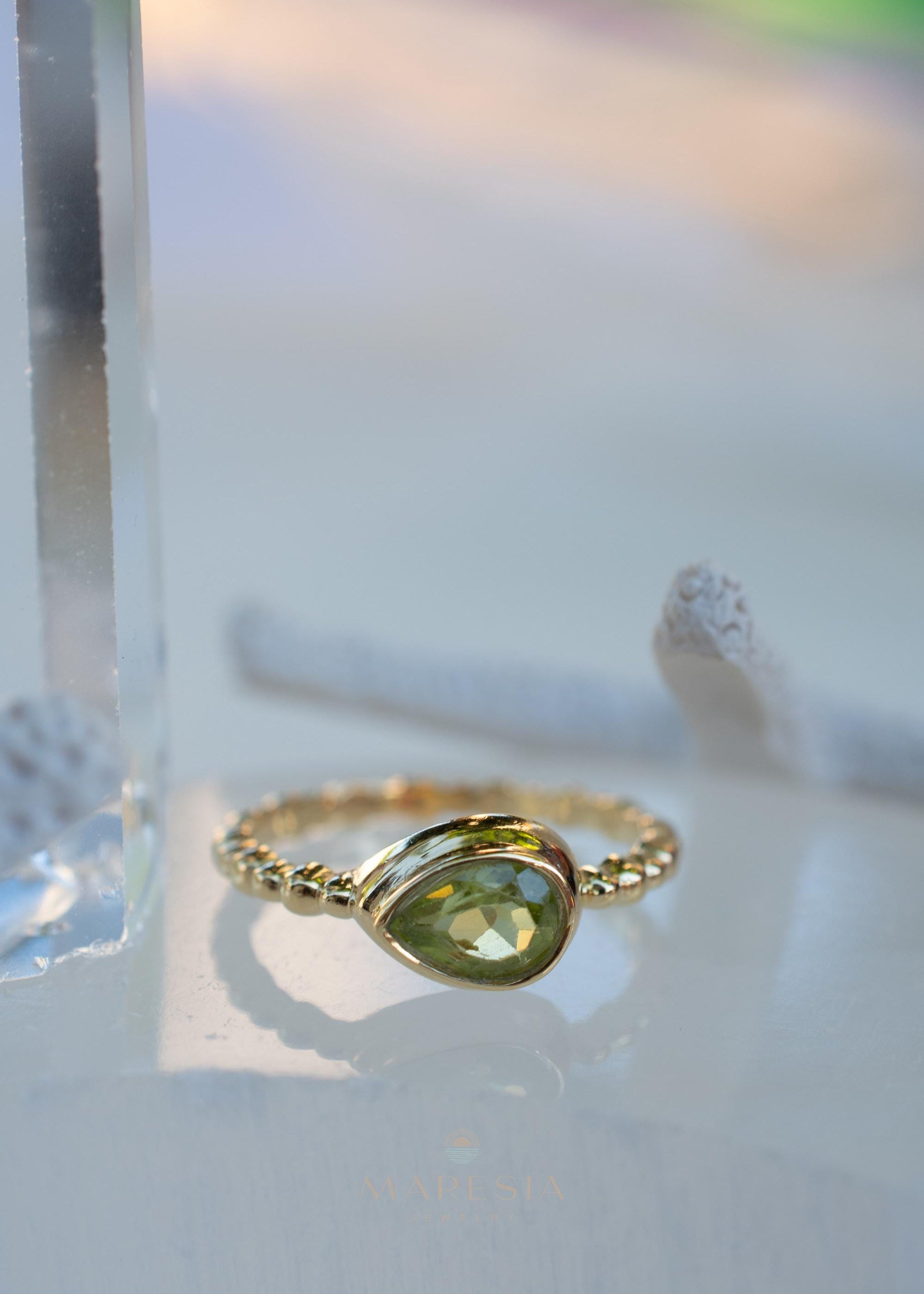 Peridot Gold Ring ~ Delicate ~ 18k Gold Plated over Sterling Silver ~ Handmade ~ Gemstone~Statement ~Everyday~Bohemian~Stackable MR352