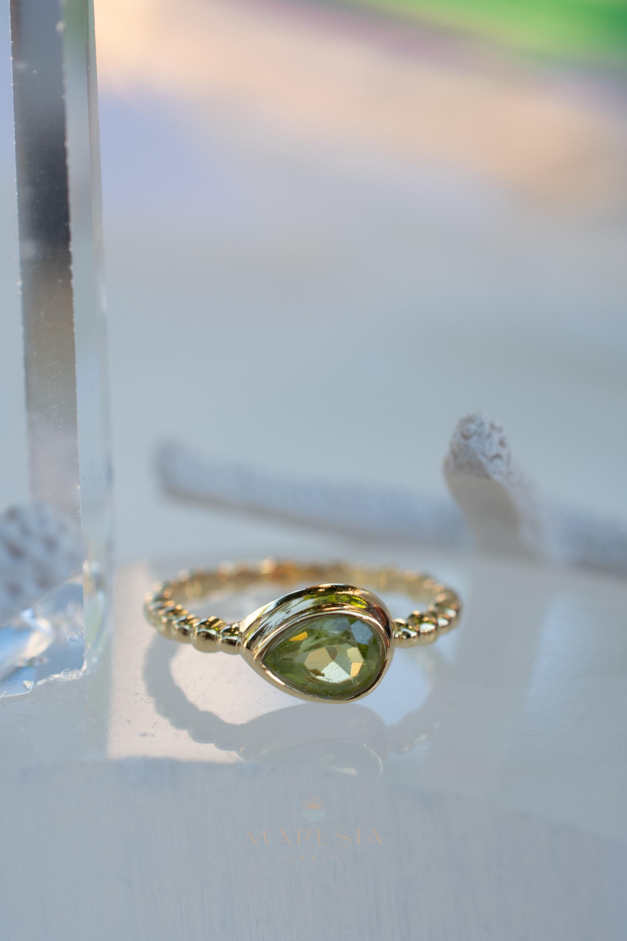Peridot Gold Ring ~ Delicate ~ 18k Gold Plated over Sterling Silver ~ Handmade ~ Gemstone~Statement ~Everyday~Bohemian~Stackable MR352