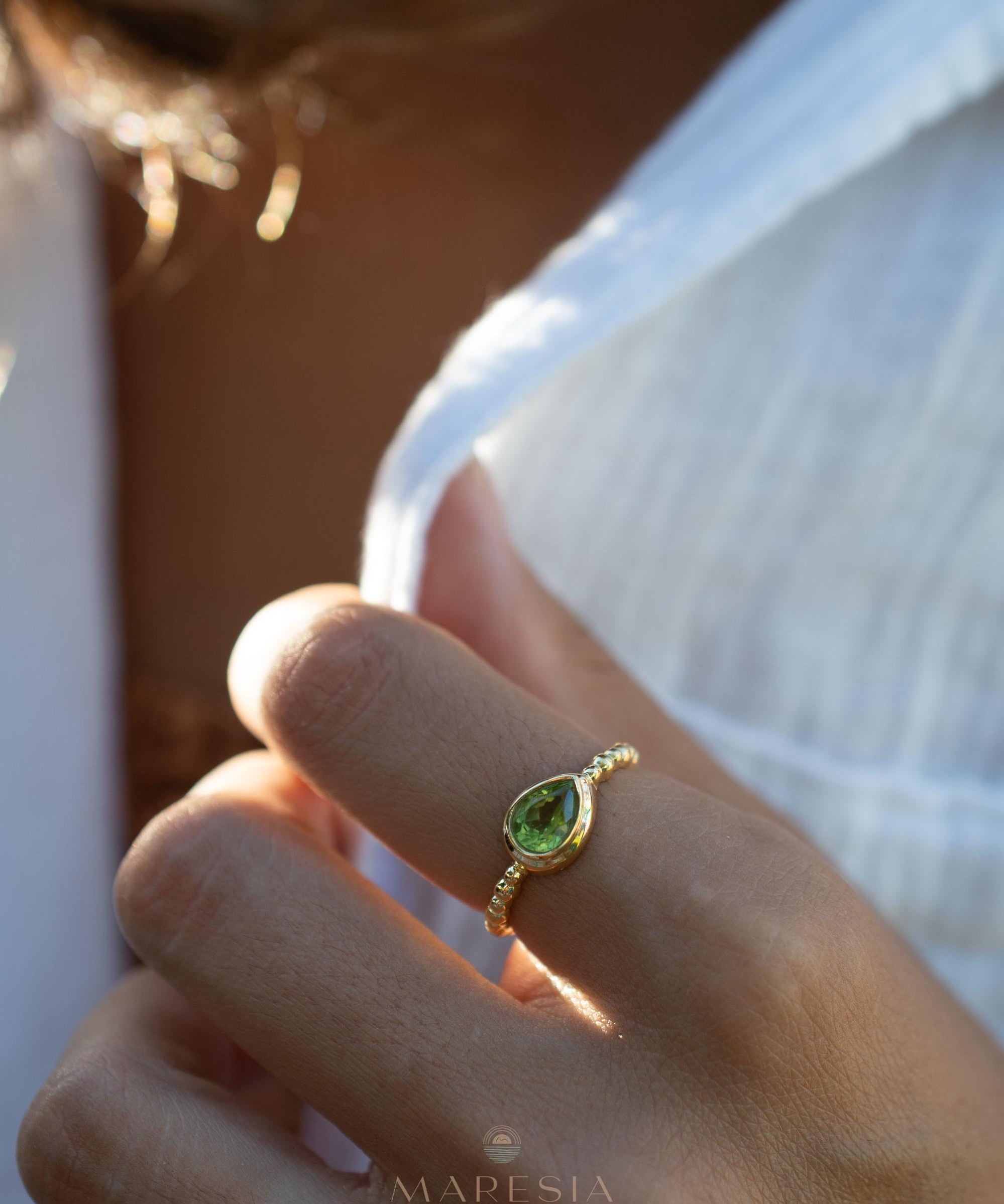 Peridot Gold Ring ~ Delicate ~ 18k Gold Plated over Sterling Silver ~ Handmade ~ Gemstone~Statement ~Everyday~Bohemian~Stackable MR352