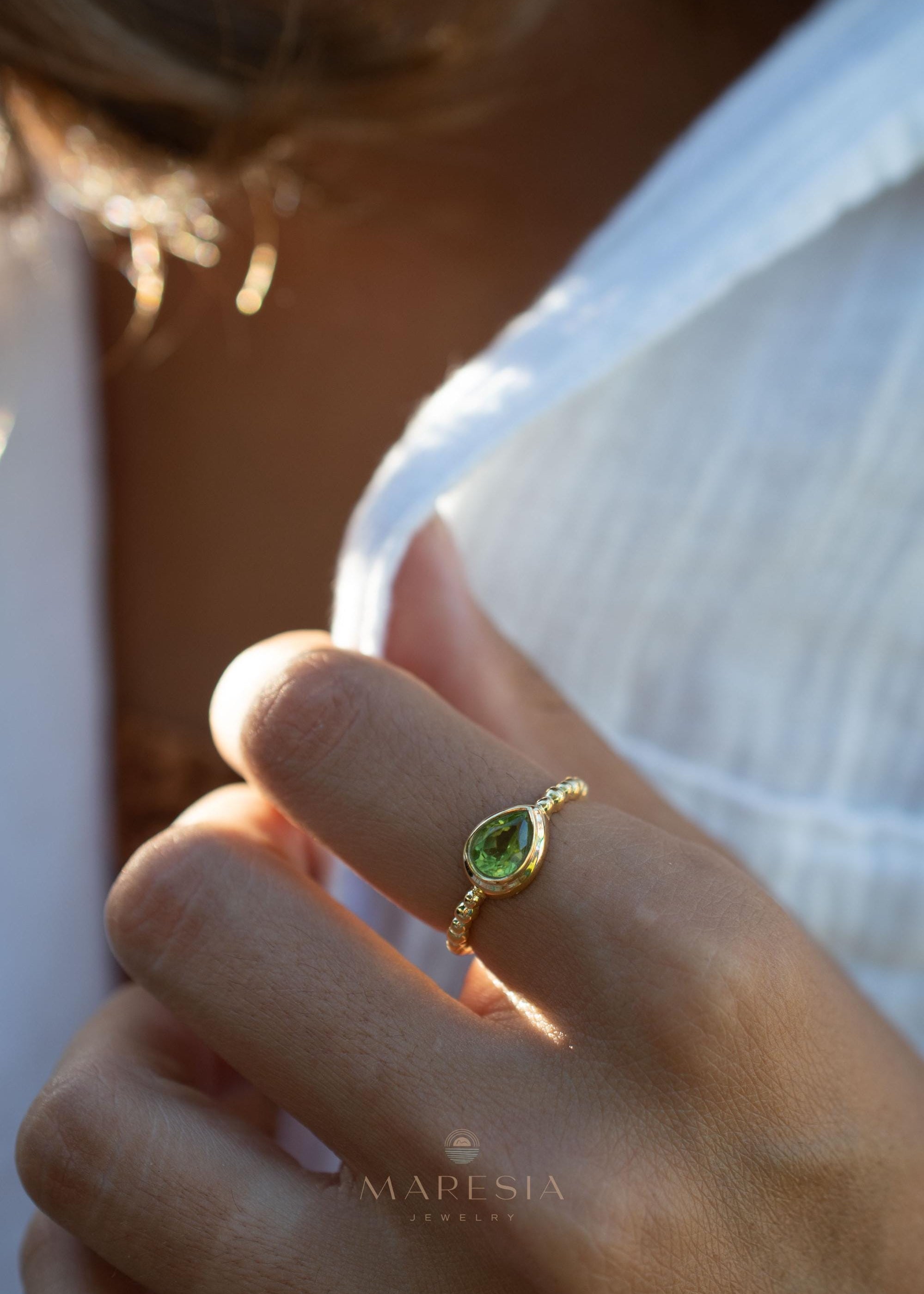 Peridot Gold Ring ~ Delicate ~ 18k Gold Plated over Sterling Silver ~ Handmade ~ Gemstone~Statement ~Everyday~Bohemian~Stackable MR352