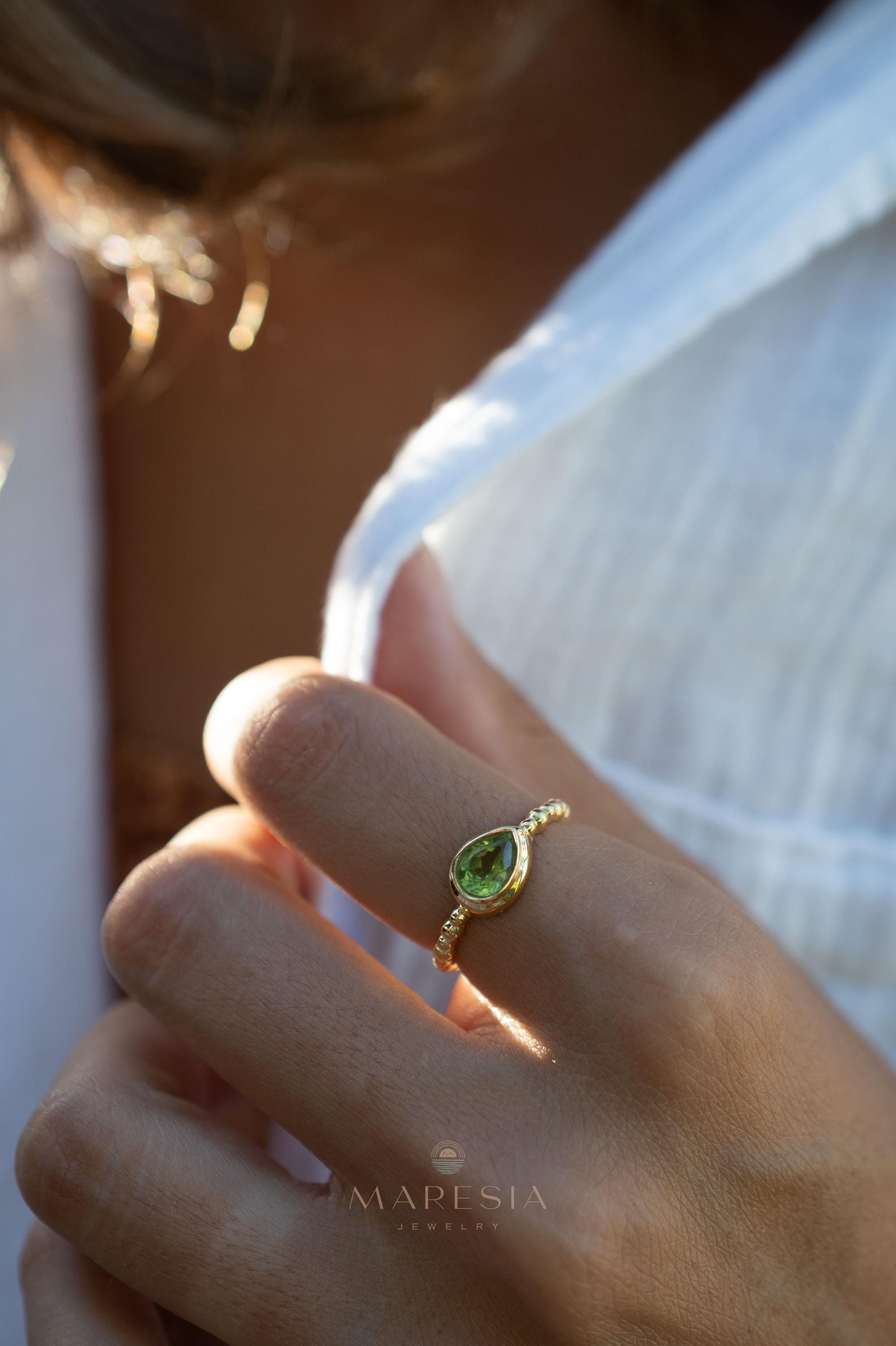 Peridot Gold Ring ~ Delicate ~ 18k Gold Plated over Sterling Silver ~ Handmade ~ Gemstone~Statement ~Everyday~Bohemian~Stackable MR352