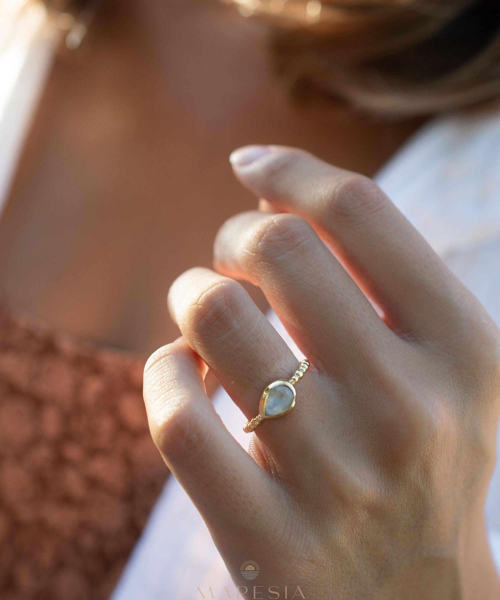 Moonstone Ring~ Gold Plated over Sterling Silver 925 ~ Handmade ~ Gemstone ~ Hippie ~Bohemian~June Birthstone~MR351