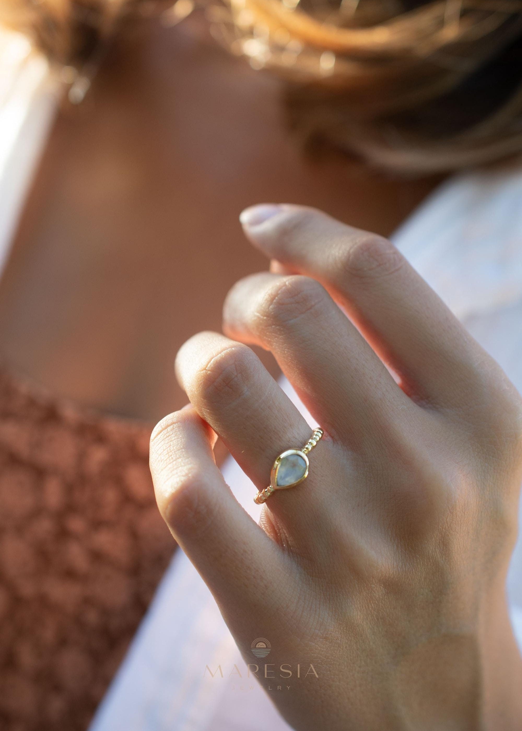 Moonstone Ring~ Gold Plated over Sterling Silver 925 ~ Handmade ~ Gemstone ~ Hippie ~Bohemian~June Birthstone~MR351
