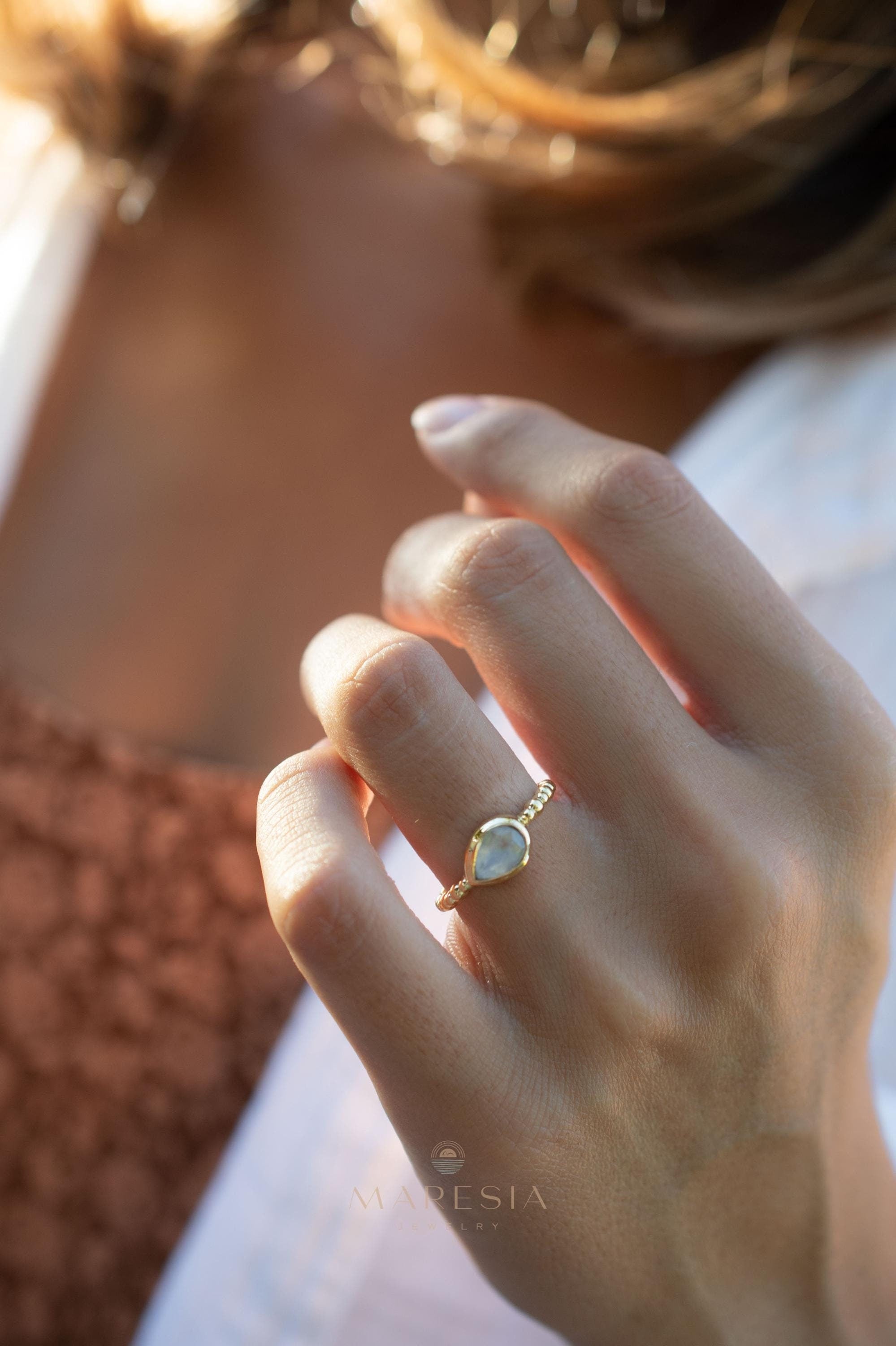 Moonstone Ring~ Gold Plated over Sterling Silver 925 ~ Handmade ~ Gemstone ~ Hippie ~Bohemian~June Birthstone~MR351