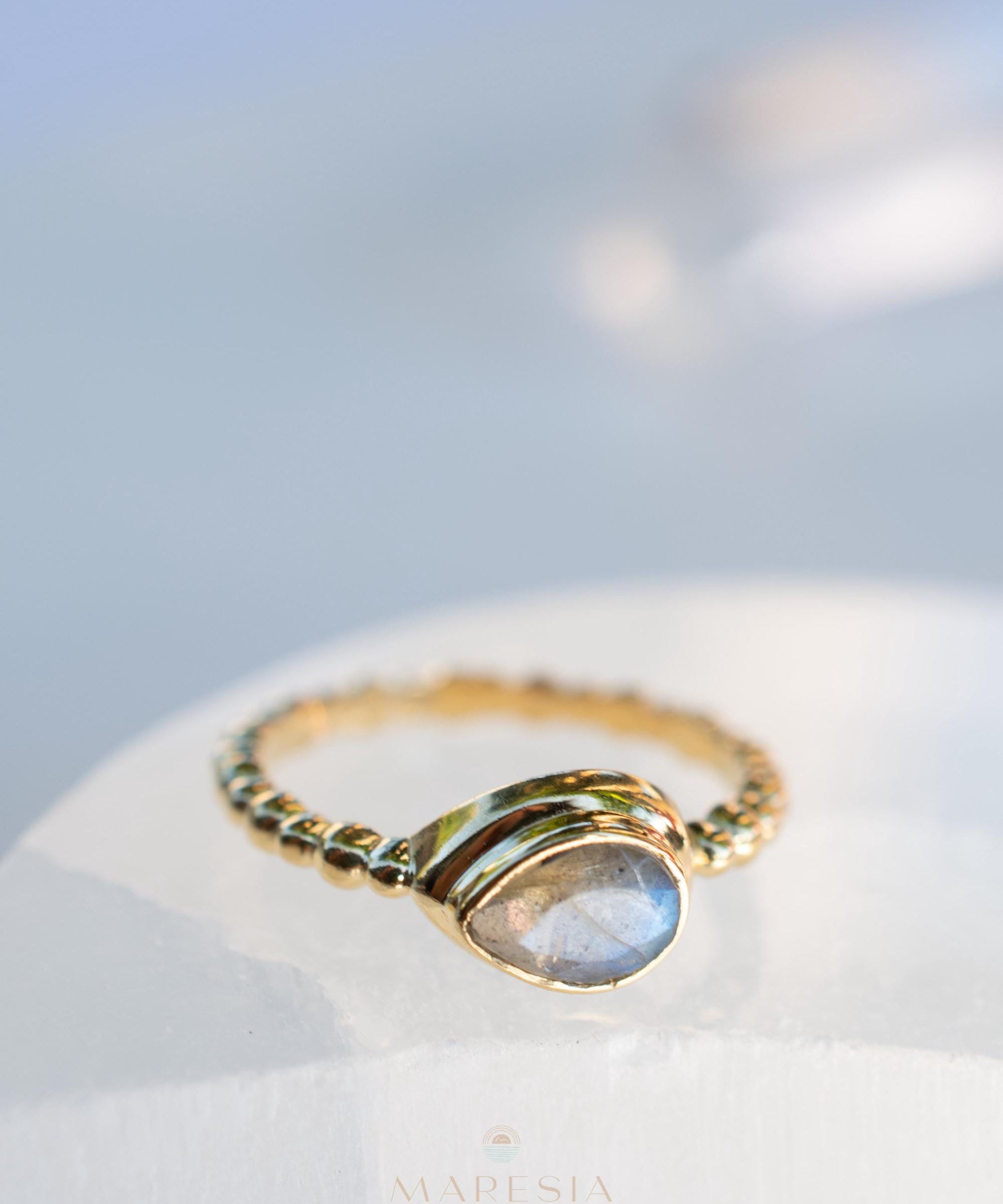 Rainbow Labradorite Tear Drop Ring ~ Gemstone ~ Natural ~ 18k Gold Plated over Sterling Silver ~Jewelry ~ Handmade~February Birthstone MR353