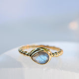 Rainbow Labradorite Tear Drop Ring ~ Gemstone ~ Natural ~ 18k Gold Plated over Sterling Silver ~Jewelry ~ Handmade~February Birthstone MR353