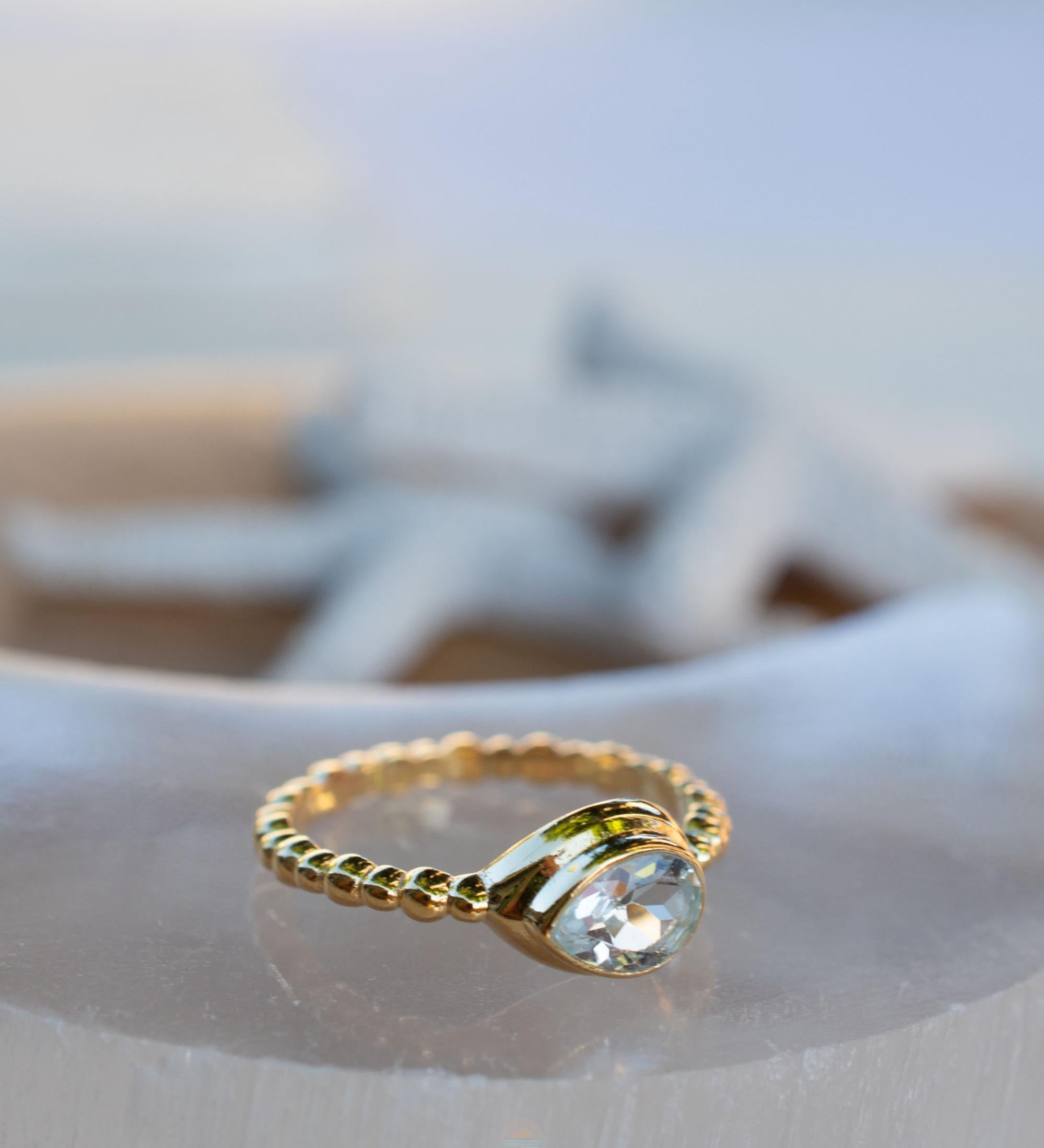 Blue Topaz Ring ~ Gold Plated over Sterling Silver 925 ~Jewelry ~ Handmade ~ Everyday ~ Delicate ~December Birthstone ~Bohemian ~MR354